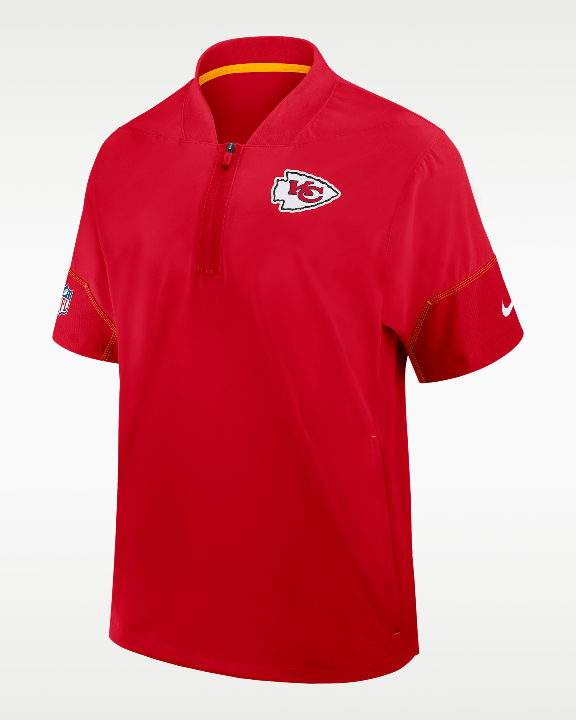 Kansas City Chiefs Sideline Coach Men's Nike NFL 1/2-Zip Short-Sleeve Hooded Jacket - Red