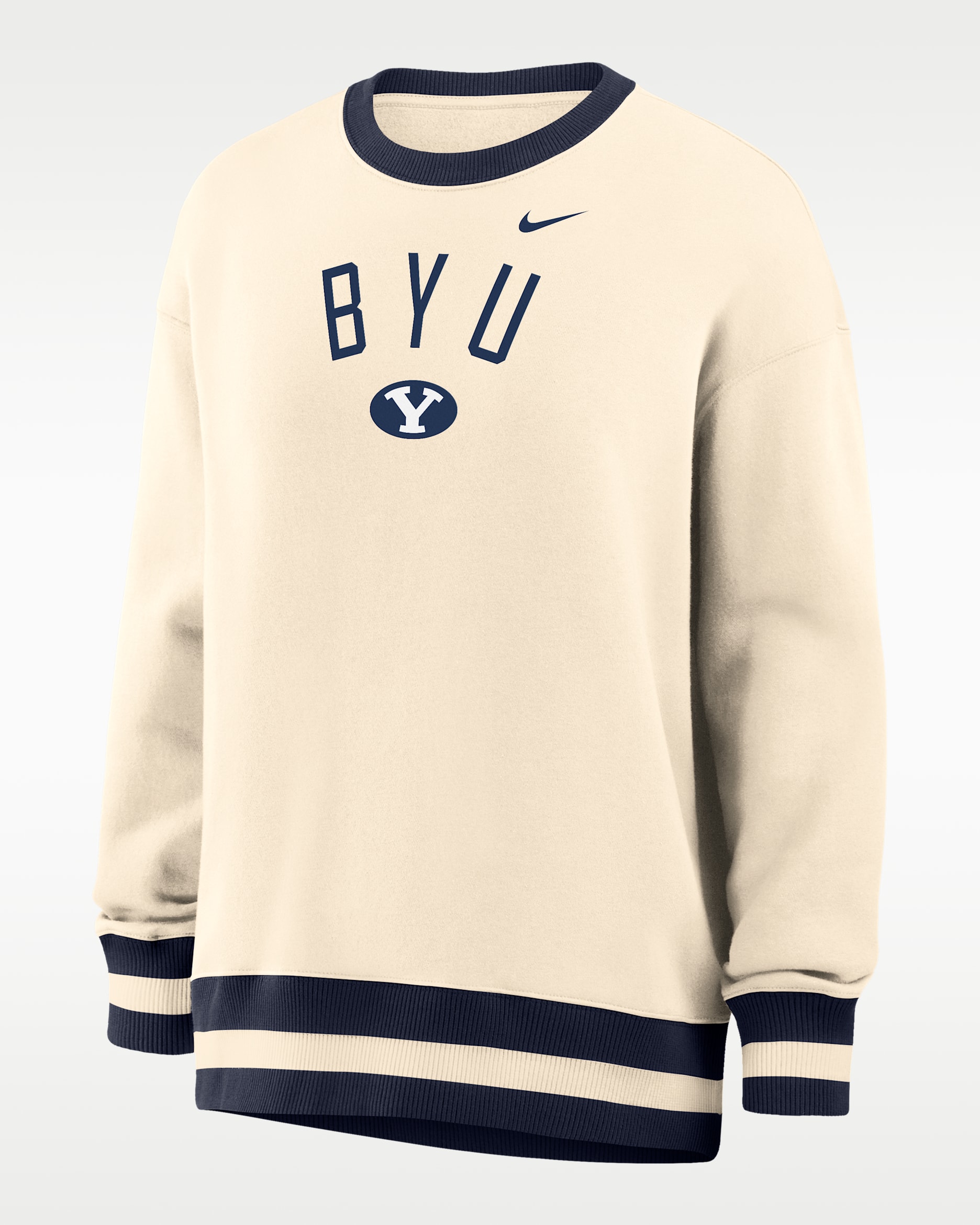 Nike Phoenix (BYU) Women's Oversized Crew-Neck Sweatshirt - Natural/College Navy