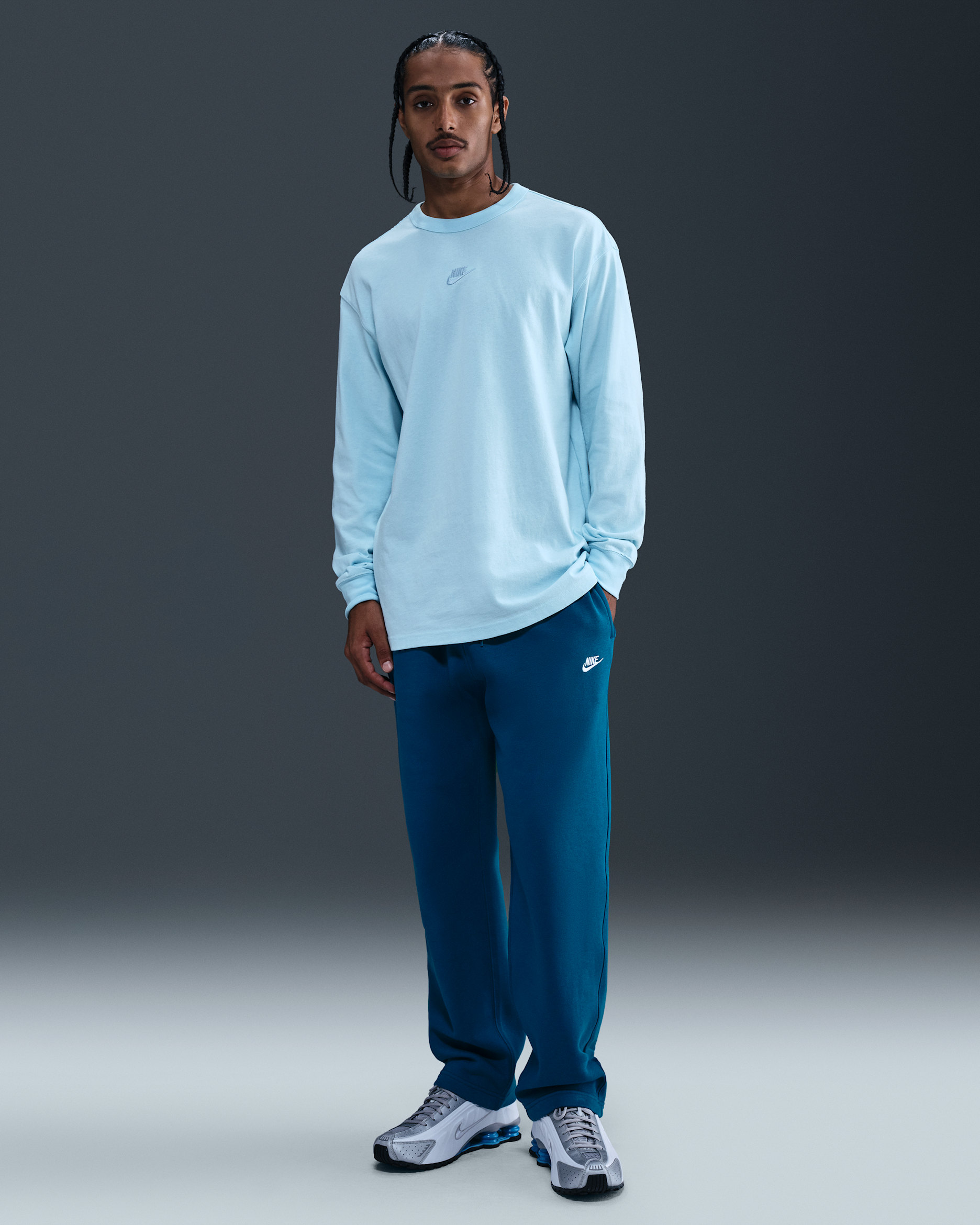 Nike Club Men's Open-Hem Fleece Pants - Green Abyss/Green Abyss/White