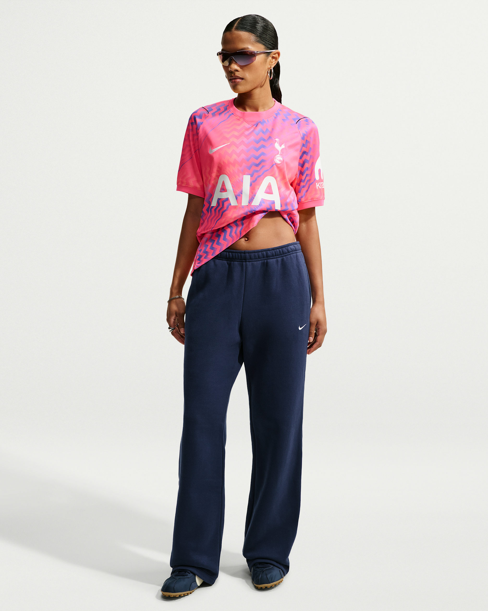 Nike Studio Fleece Medium Weight damesbroek met halfhoge taille en open zoom - Midnight Navy/Sail