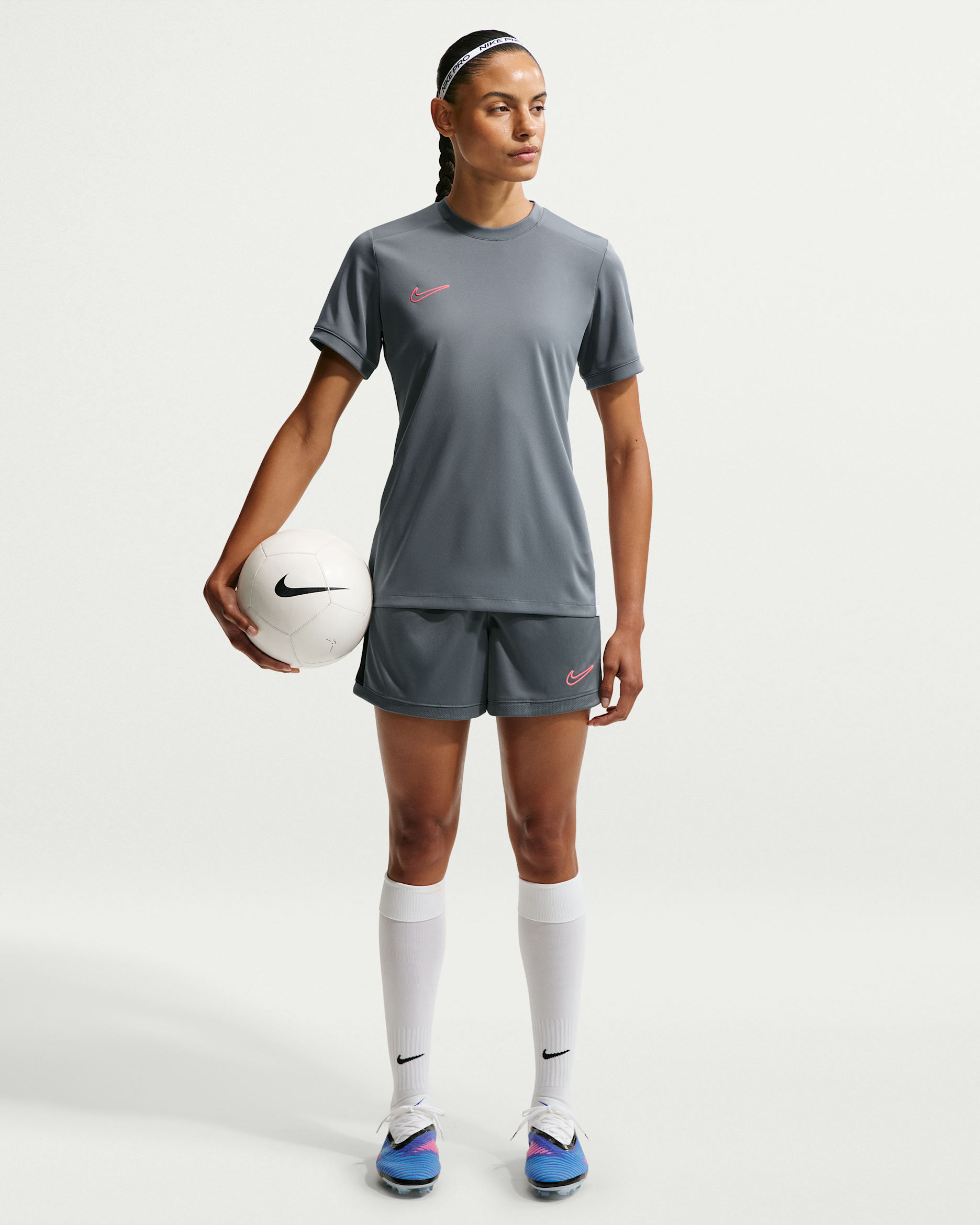 Nike Academy Women's Dri-FIT 4" Soccer Shorts - Smoke Grey/Black/Hot Punch/Hot Punch