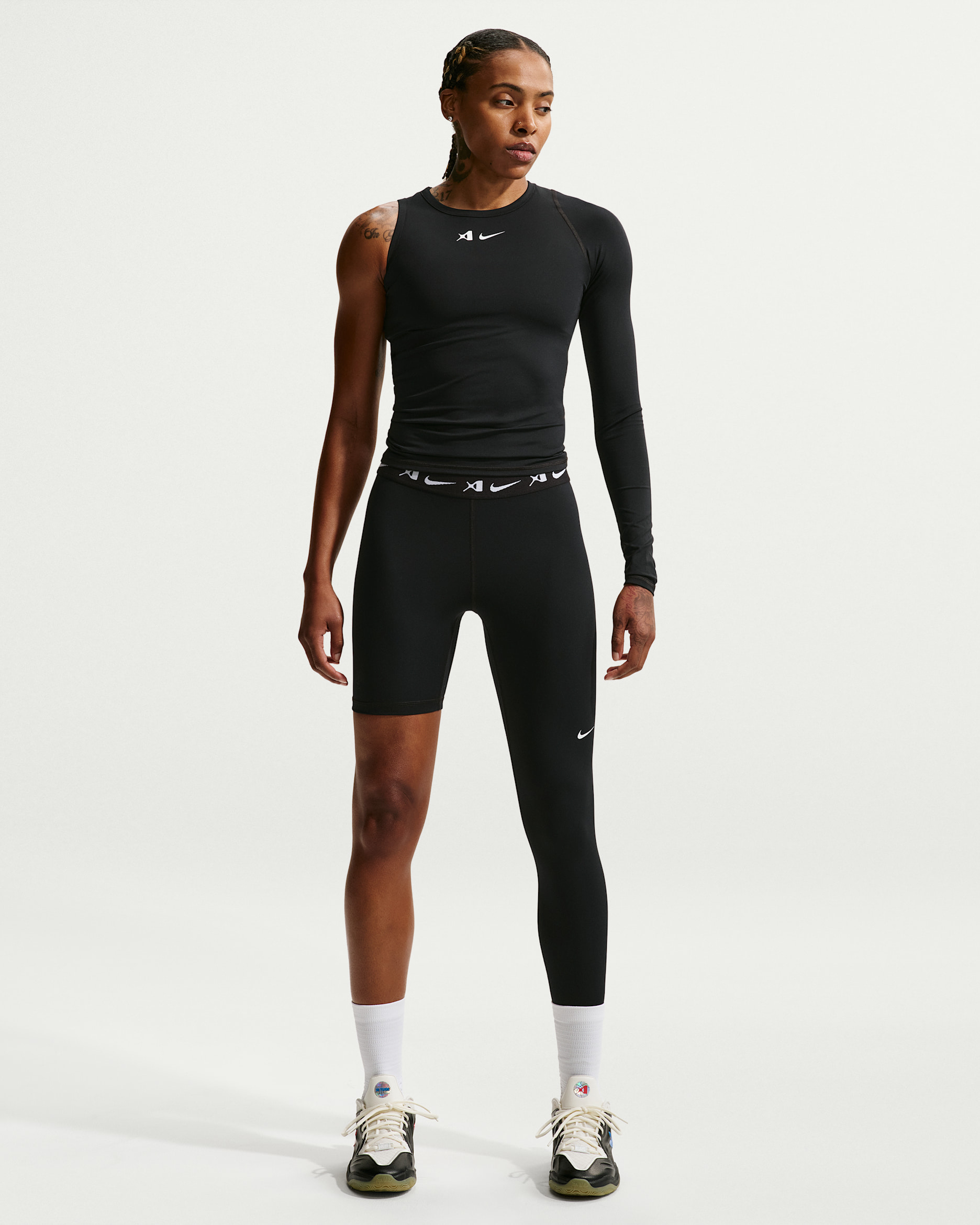Leggings de básquetbol reversibles de una sola pierna asimétricos para mujer A'ja Wilson - Negro/Blanco