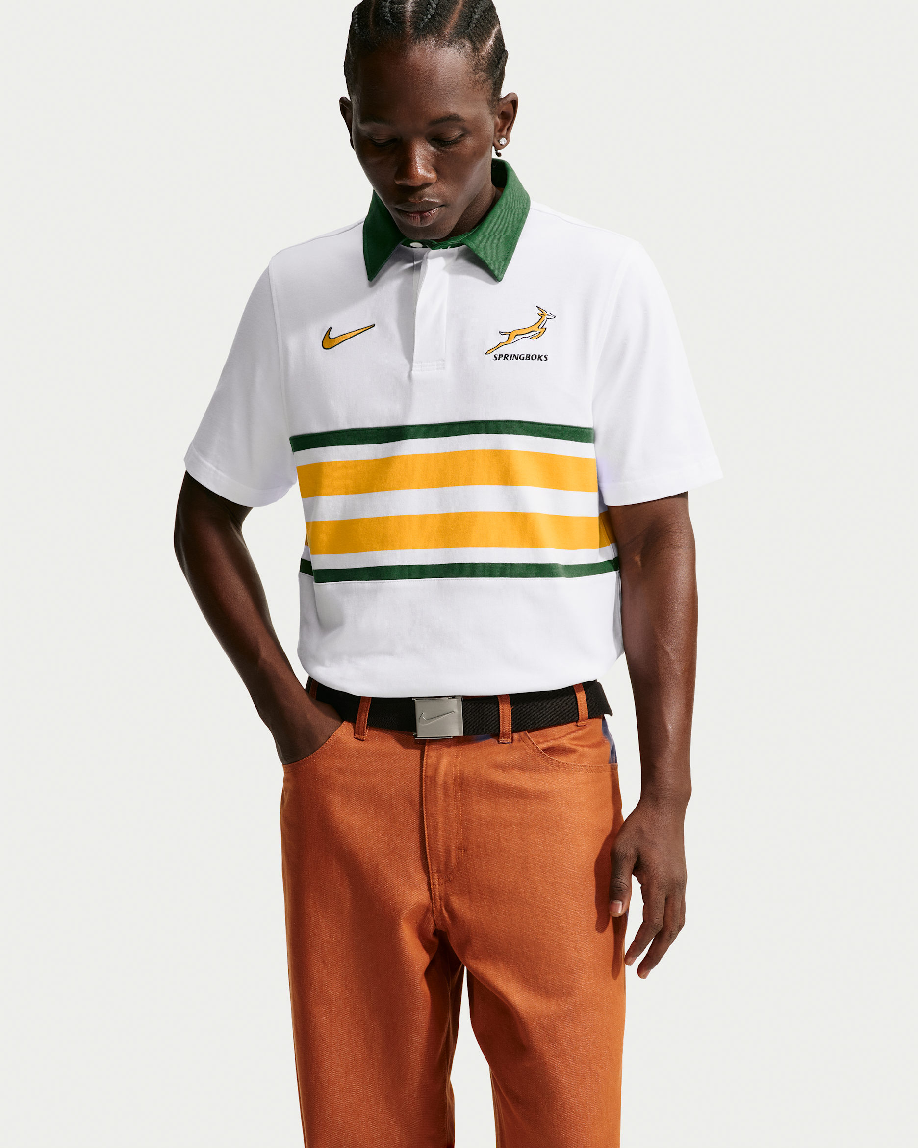 Springboks Men's Rugby Short-Sleeve Jersey - White/Gorge Green/University Gold