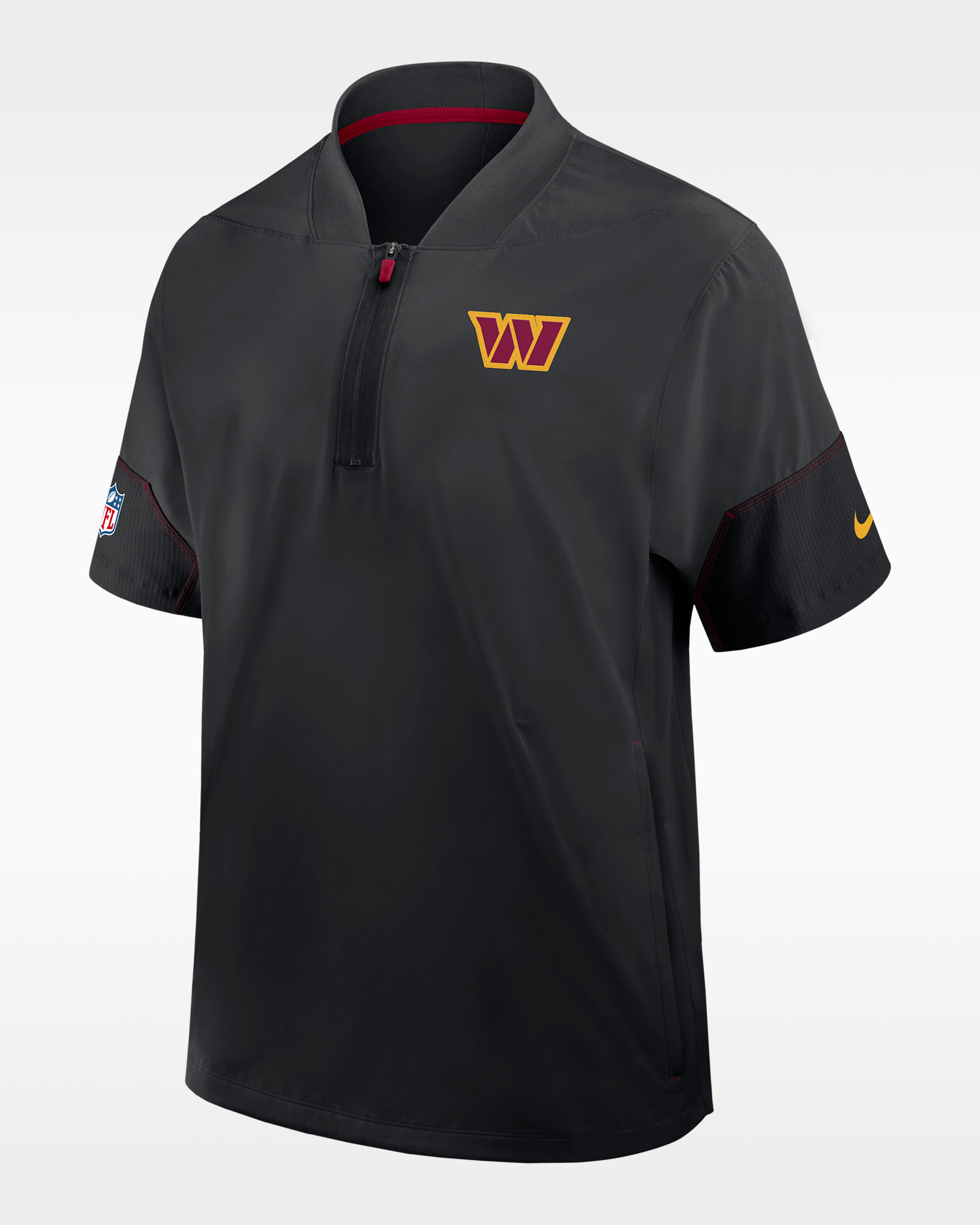 Chamarra de manga corta Nike de la NFL con gorro y medio cierre para hombre Washington Commanders Sideline Coach - Negro