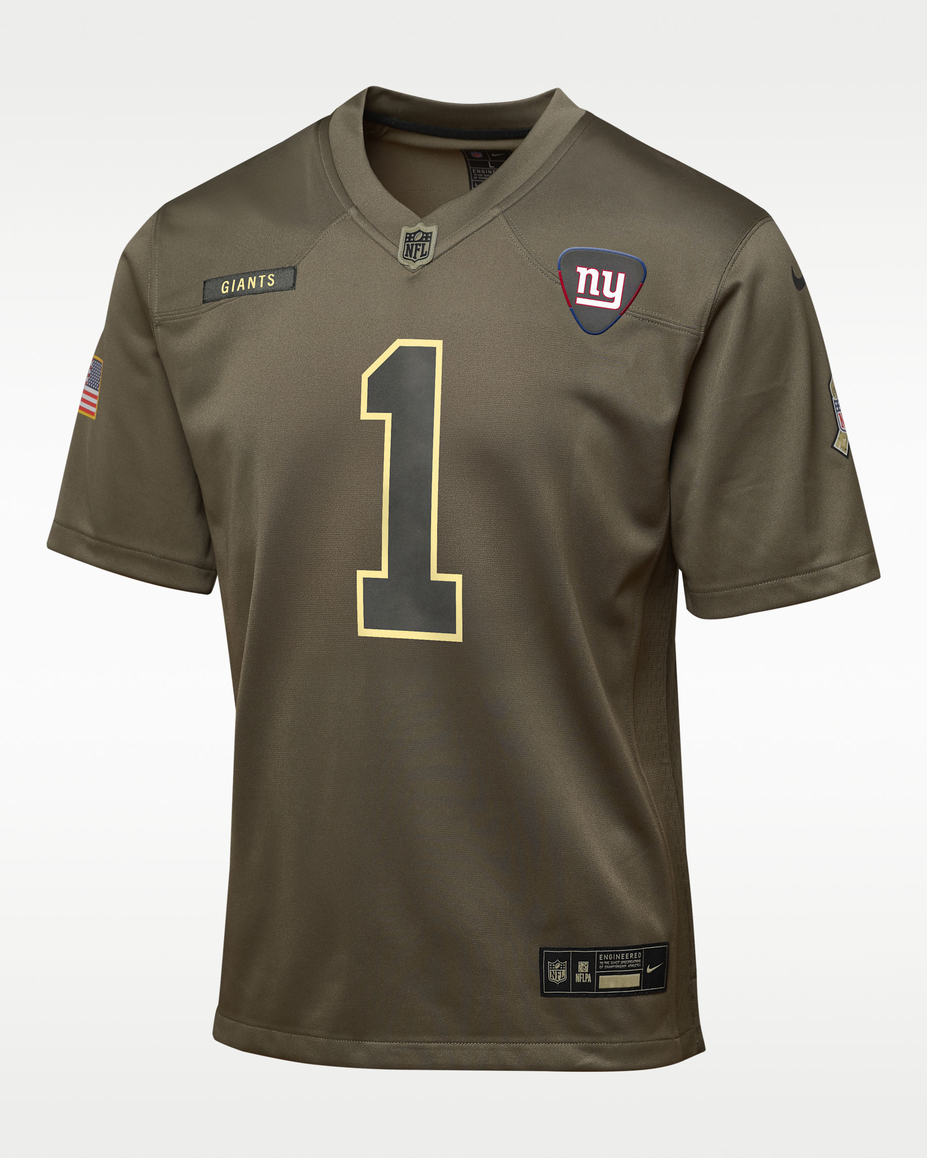 Jersey para niños talla grande Nike de la NFL Game de Malik Nabers de los New York Giants Salute to Service - Oliva