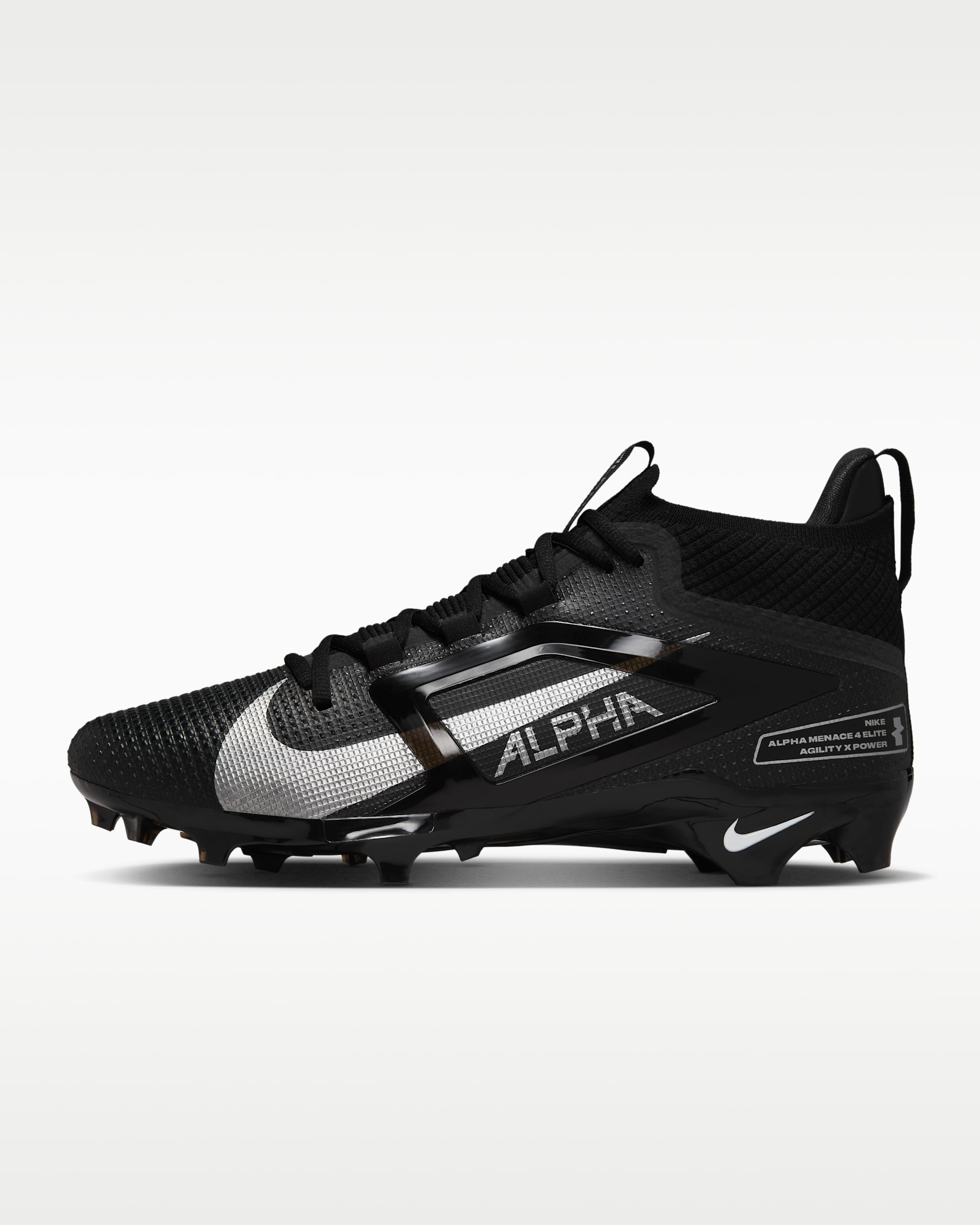Nike Alpha Menace 4 Elite Football Cleats - Black/Metallic Silver