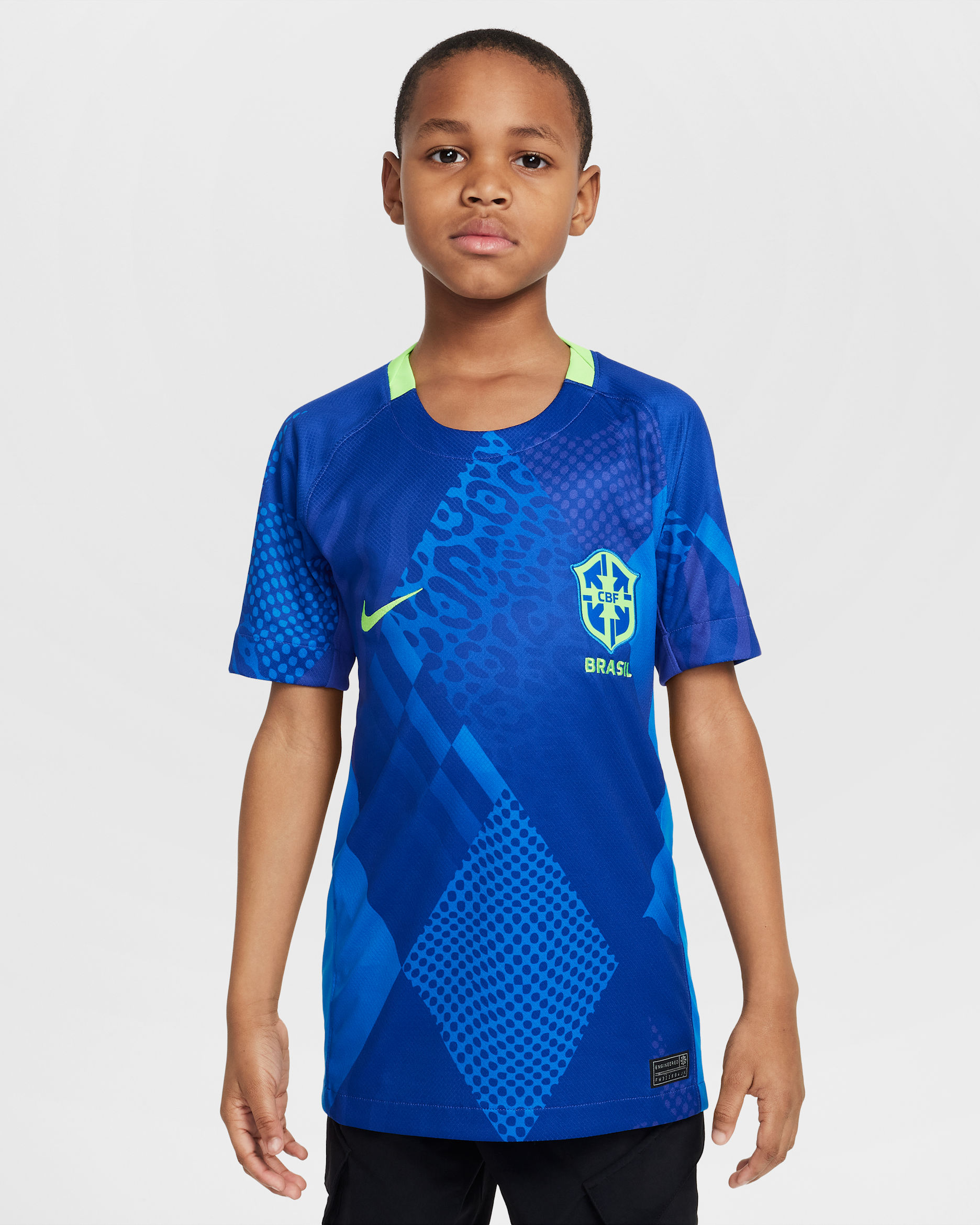 Brasilien 2025 Stadium Away (kvindehold) Nike Dri-FIT Replica-fodboldspillertrøje til større børn - Soar/Electric Green/Electric Green