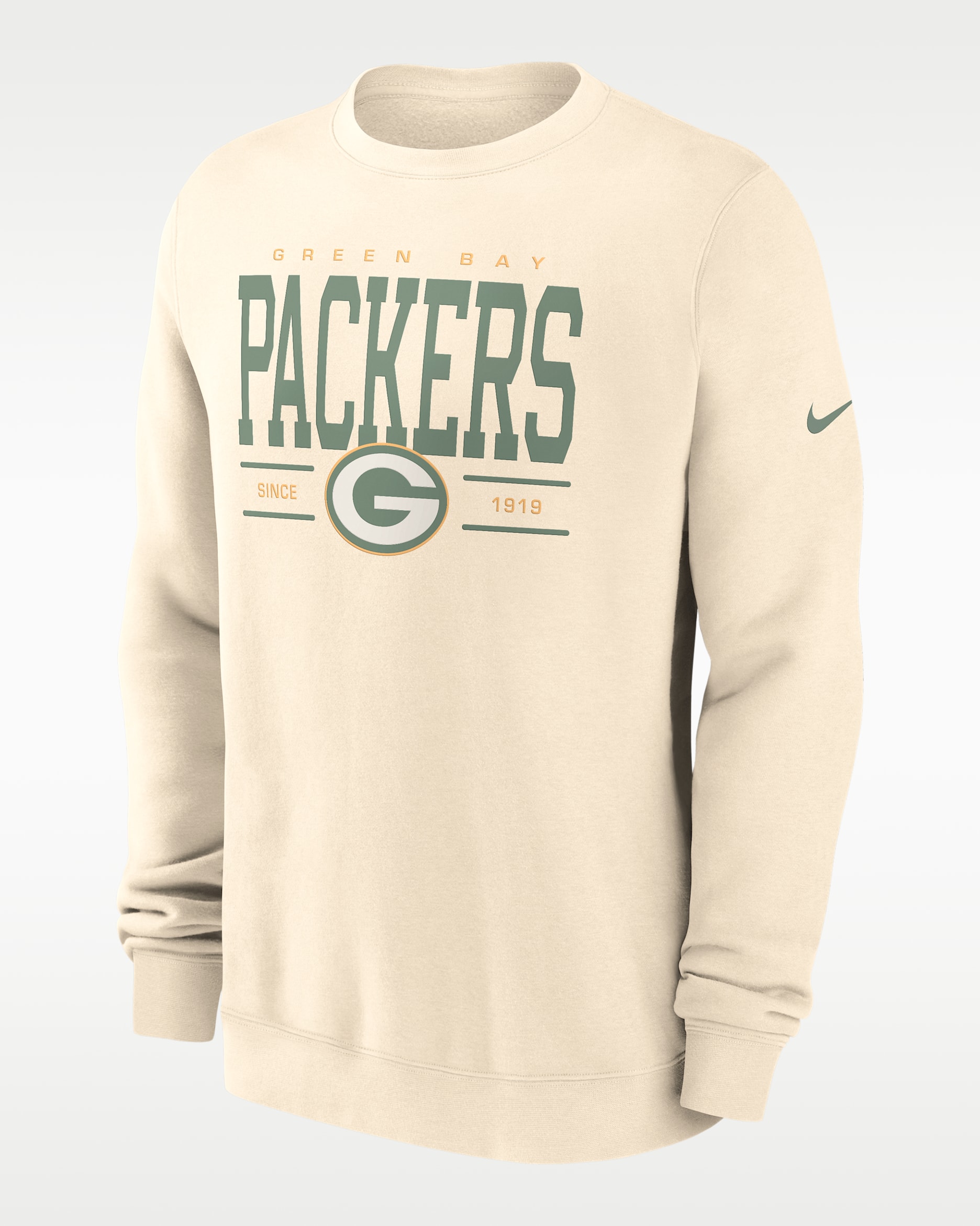 Green Bay Packers Club Men's Nike NFL Pullover Crew - Natural
