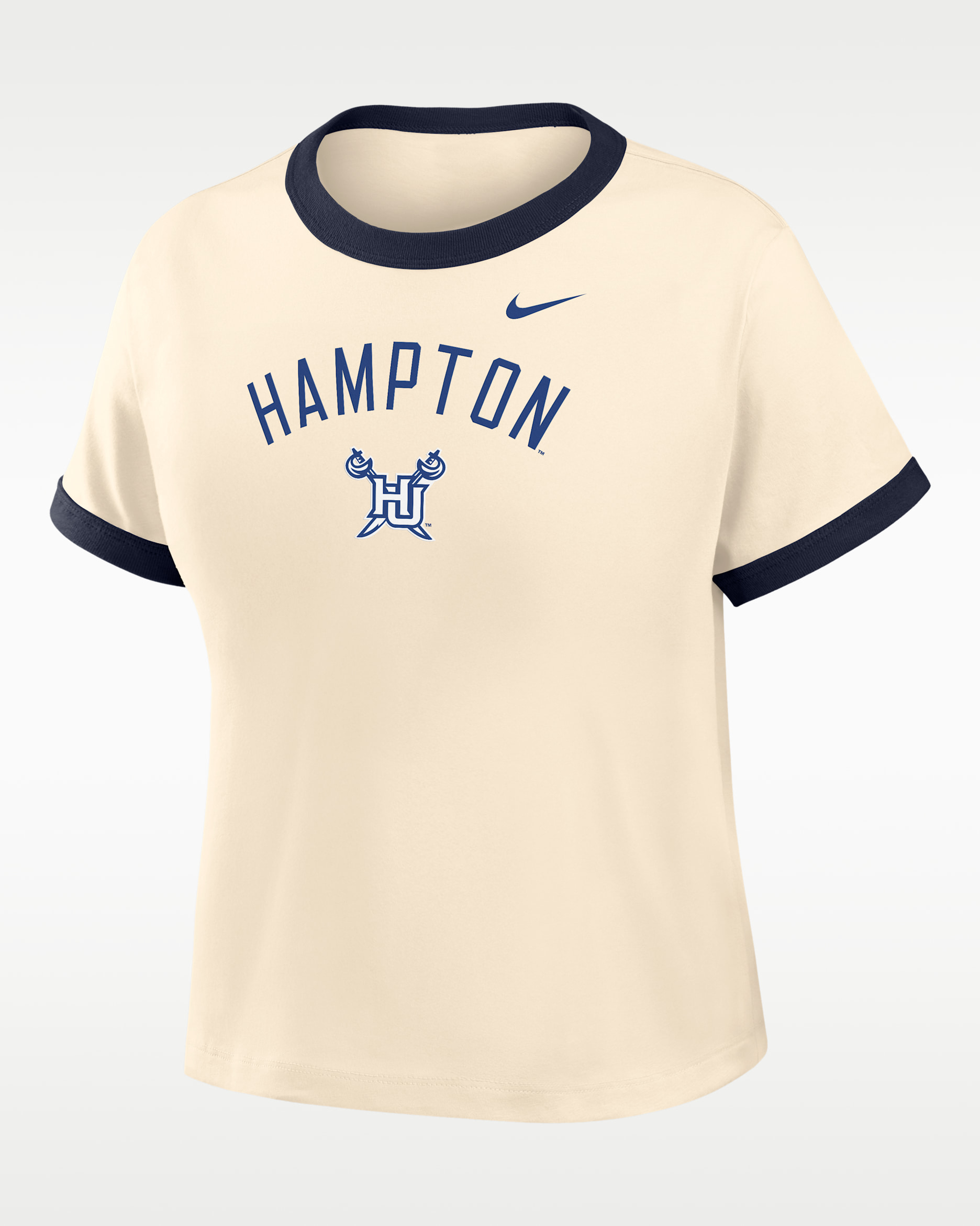 Nike College (Hampton University) Women's Cropped Ringer T-Shirt - Natural/Navy