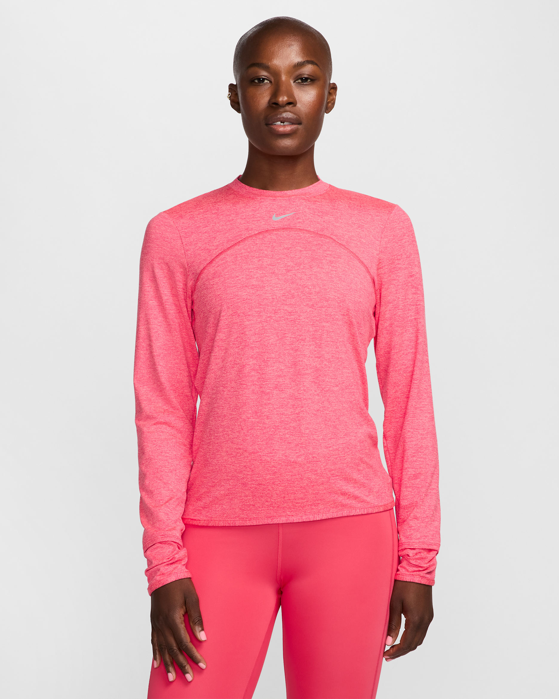 Playera de correr de cuello redondo para mujer Nike Dri-FIT Swift Element UV - Rosa margarita/Ponche cálido/Jaspeado