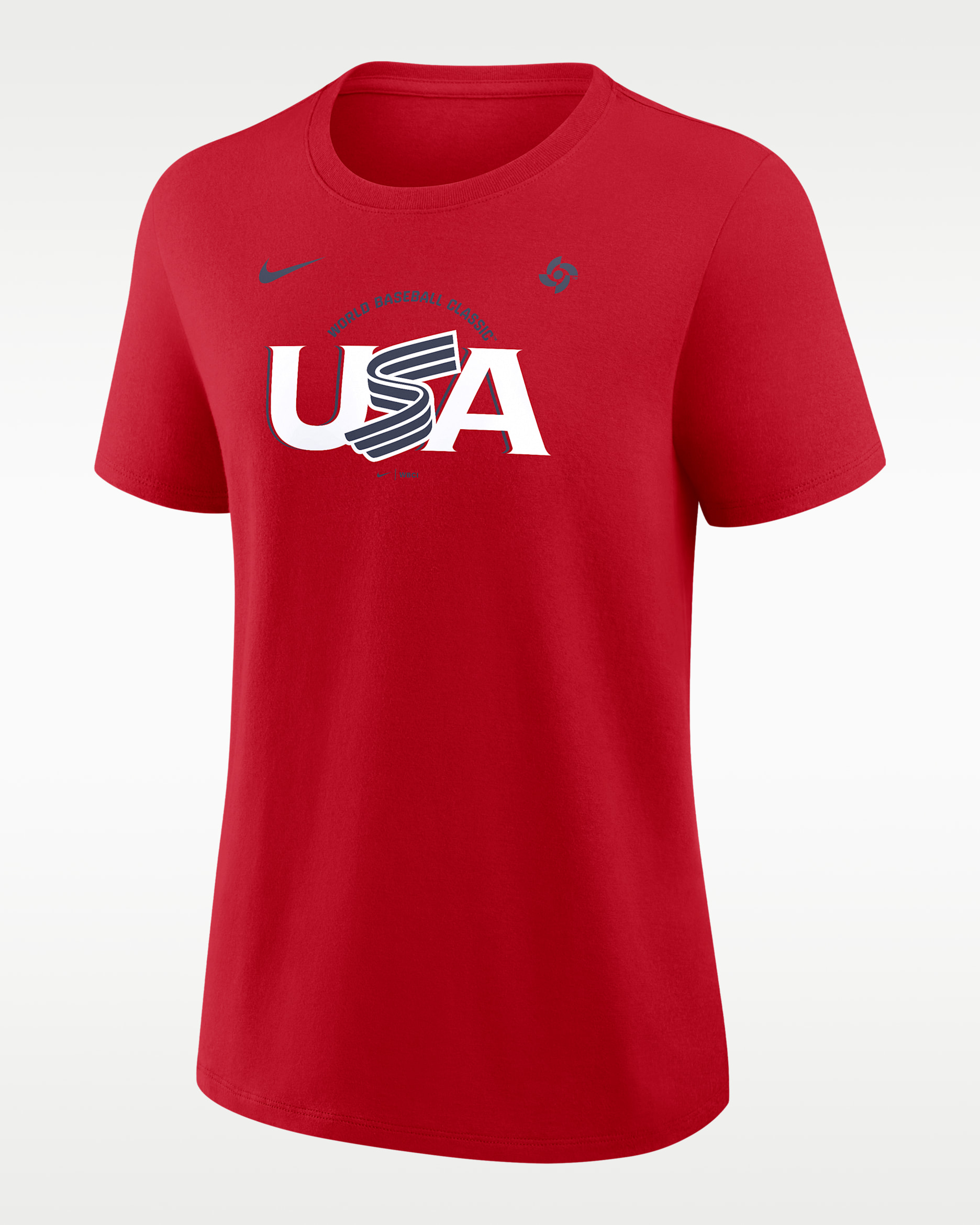 Playera Nike para mujer USA Baseball 2026 World Baseball Classic Script - Rojo