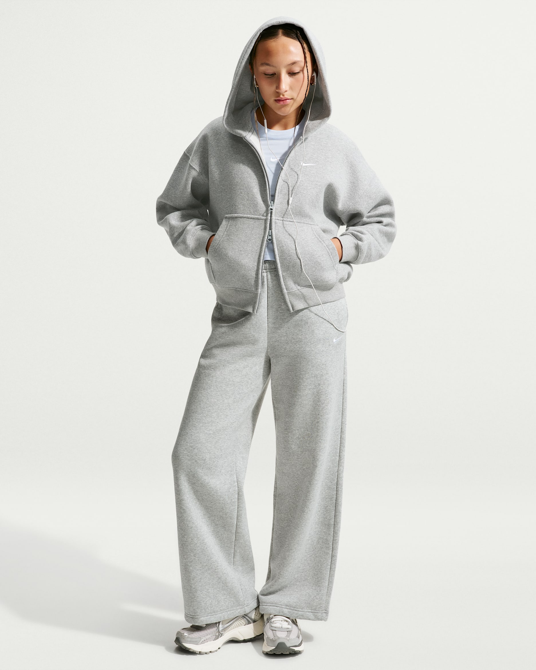 Nike Sportswear Studio Fleece Girls' Open-Hem Trousers - Wolf Grey/Heather/Grey Fog/White