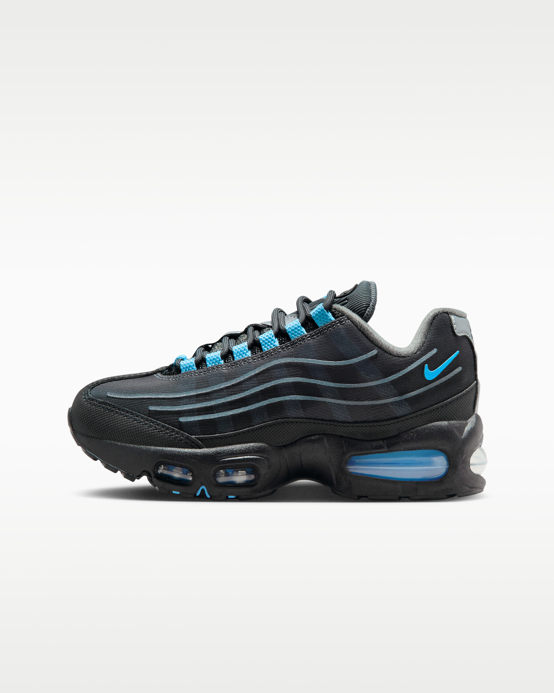 Nike Air Max 95 'Big Bubble' Tech Older Kids' Shoes - Black/Iron Grey/Metallic Silver/University Blue