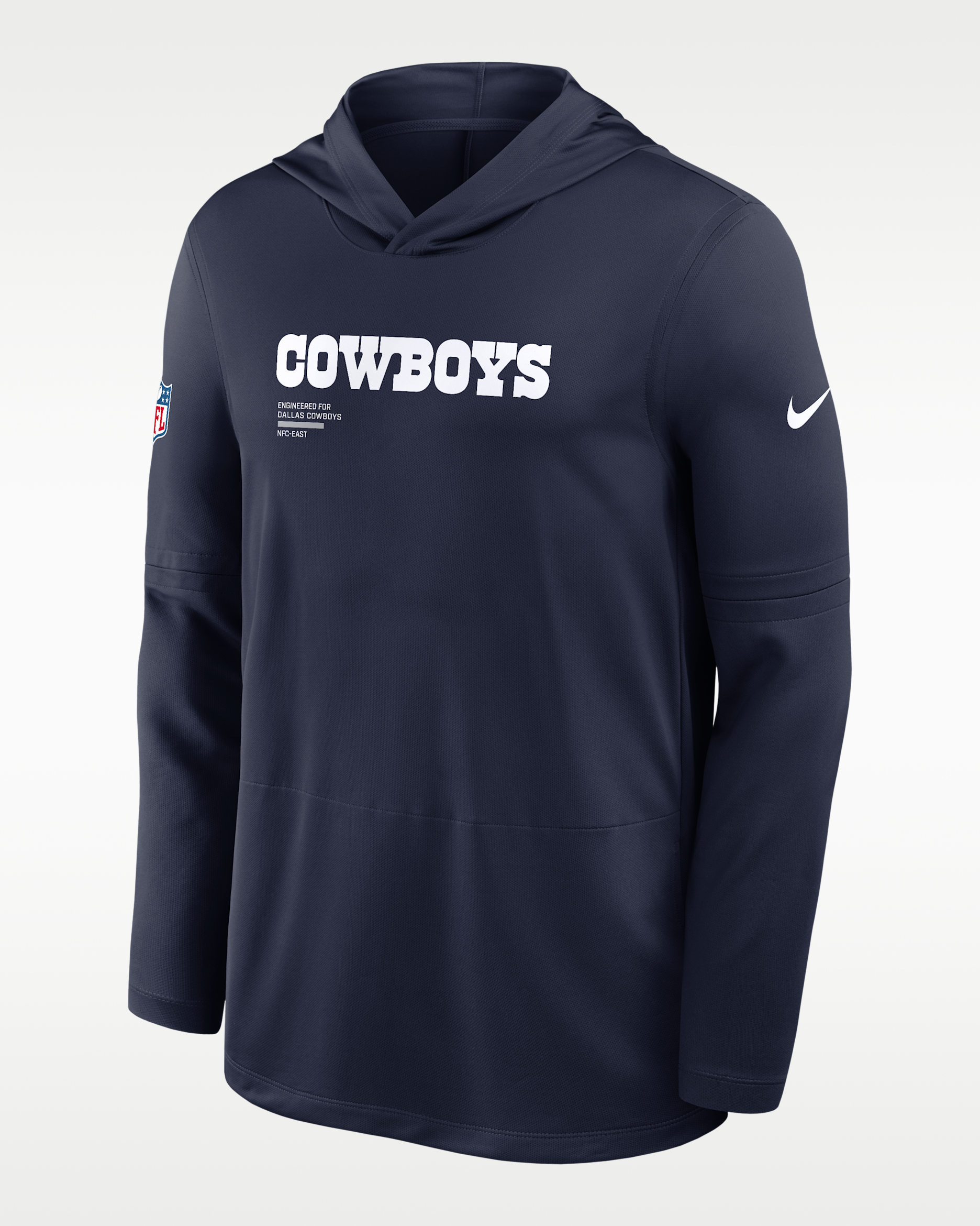 Dallas Cowboys Pure Fury Sideline Men's Nike Dri-FIT NFL Long-Sleeve Hooded Top - Navy