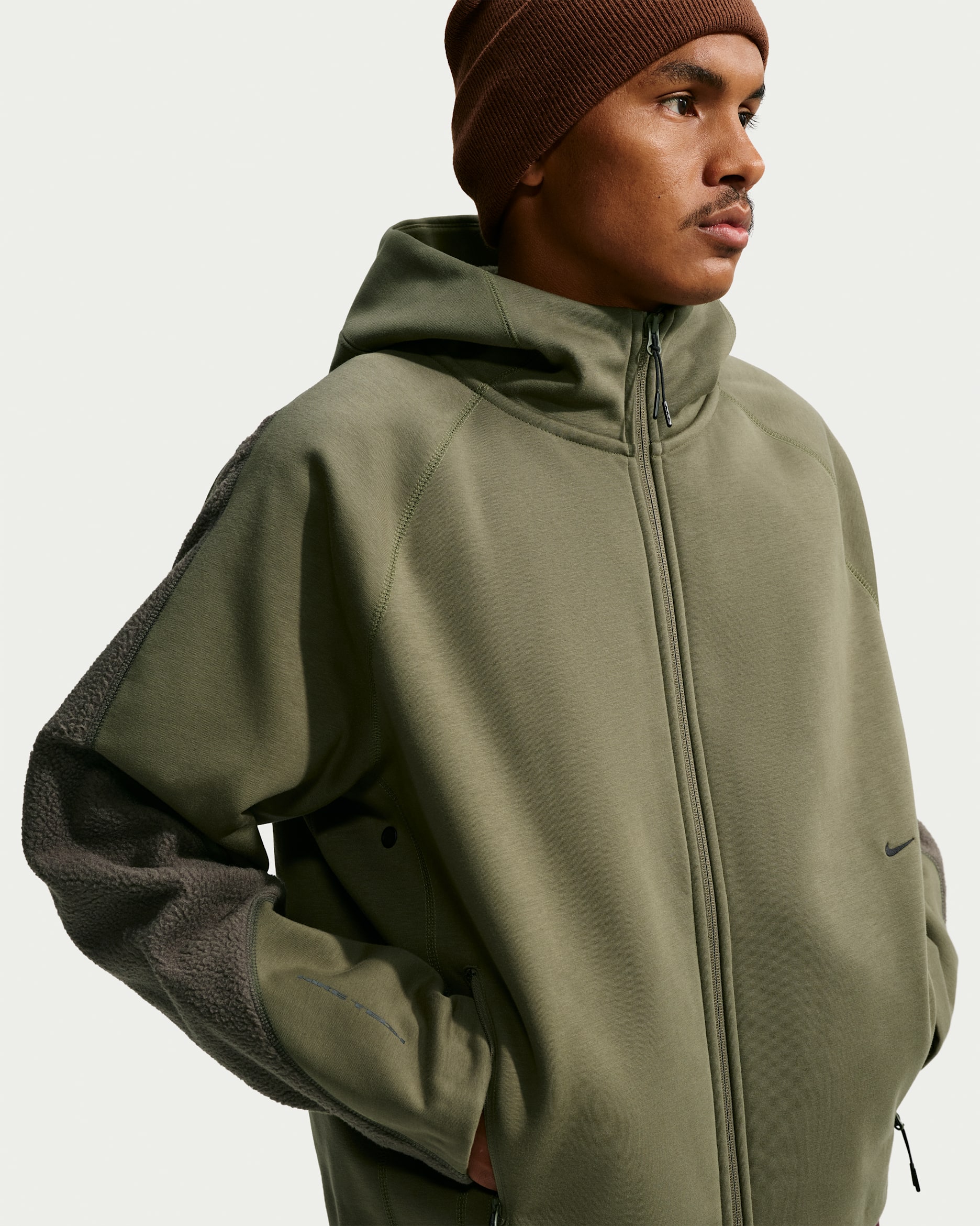 Pánská mikina Nike Tech Boreas Therma-FIT s kapucí a zipem po celé délce - Medium Olive/Newsprint/Černá