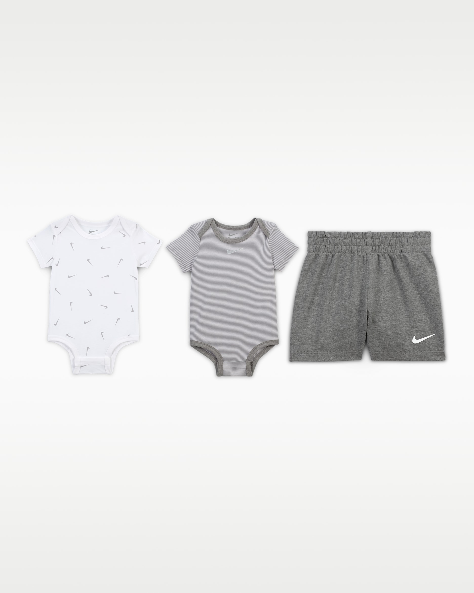 Nike Essentials Baby 3-Piece Striped Swooshfetti Set - Dark Grey Heather