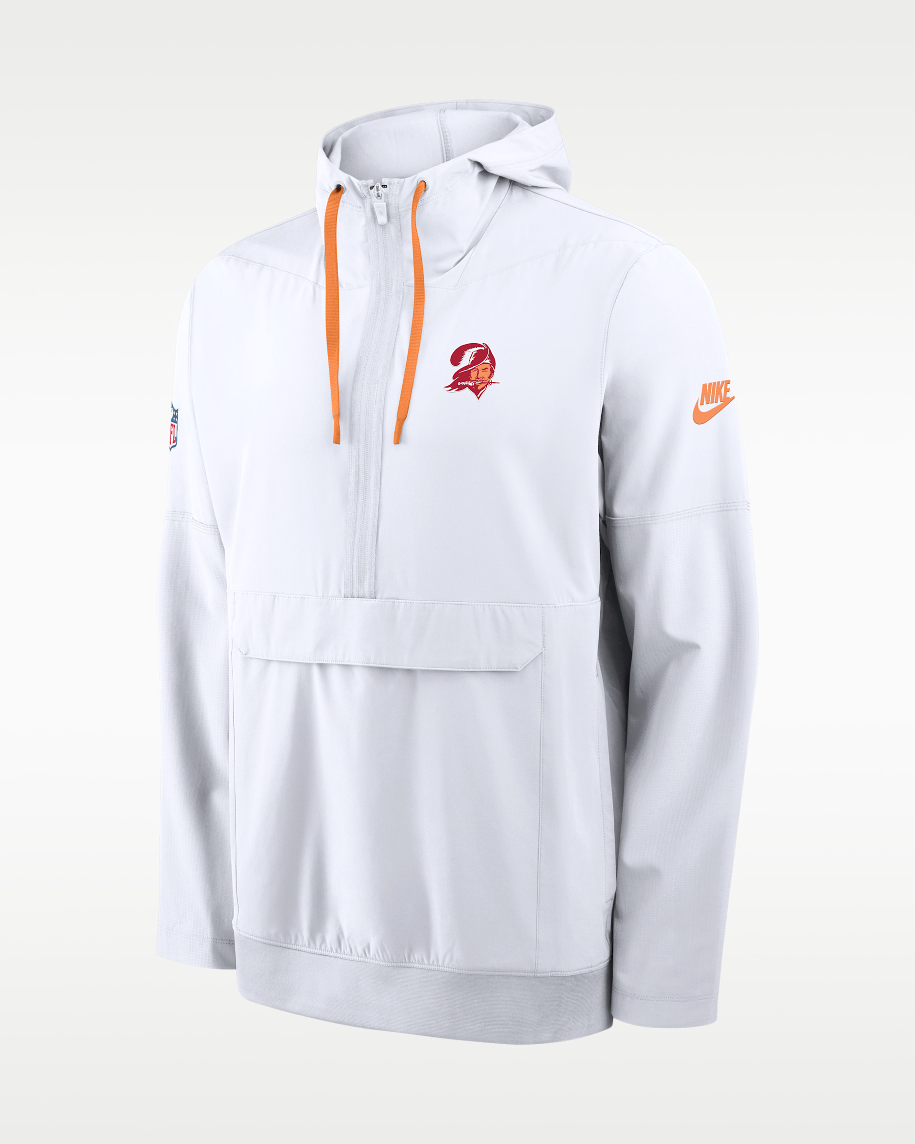 Chamarra Nike de la NFL de medio cierre con gorro para hombre Tampa Bay Buccaneers Alt Anorak - Blanco