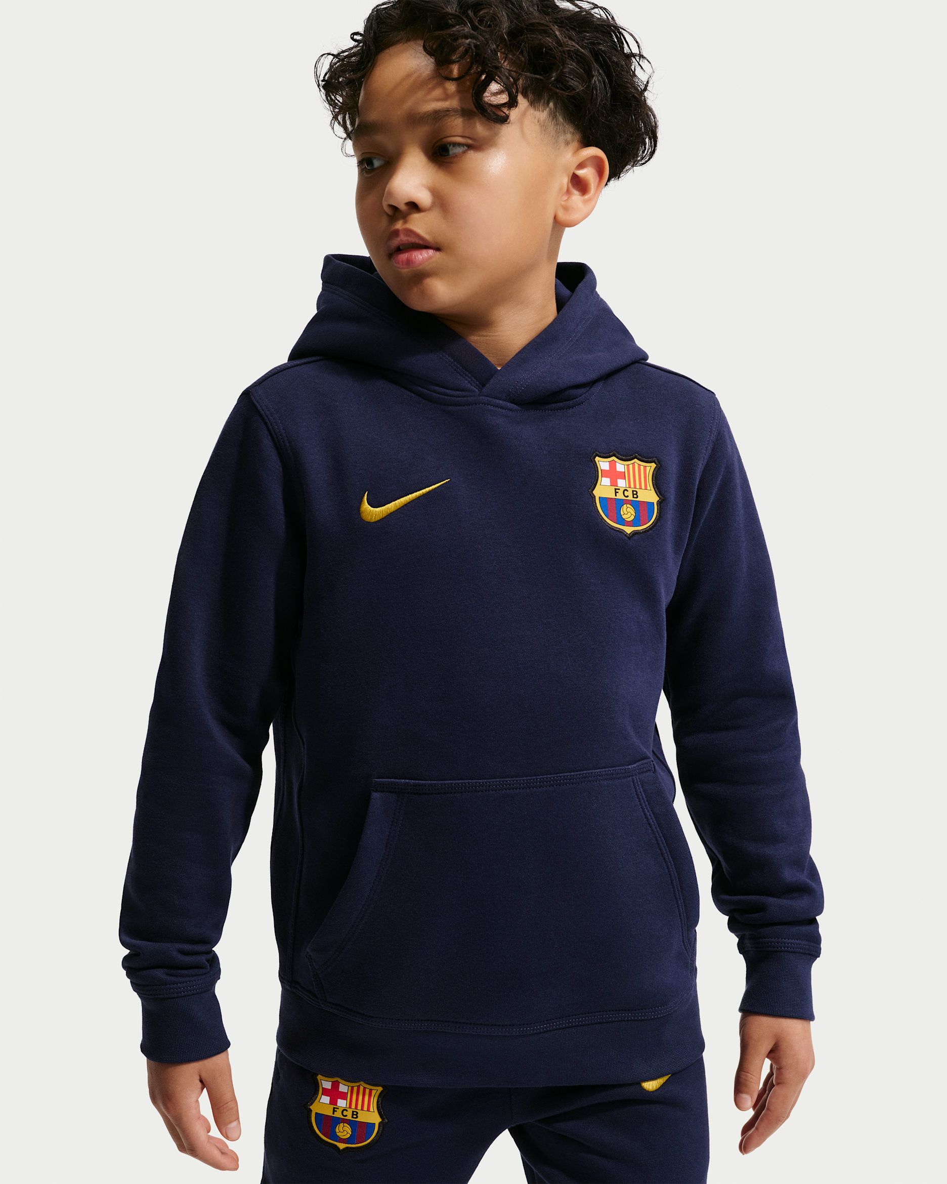 Sweat à capuche Nike Football FC Barcelona Club pour ado (garçon) - Blackened Blue/Mineral Yellow