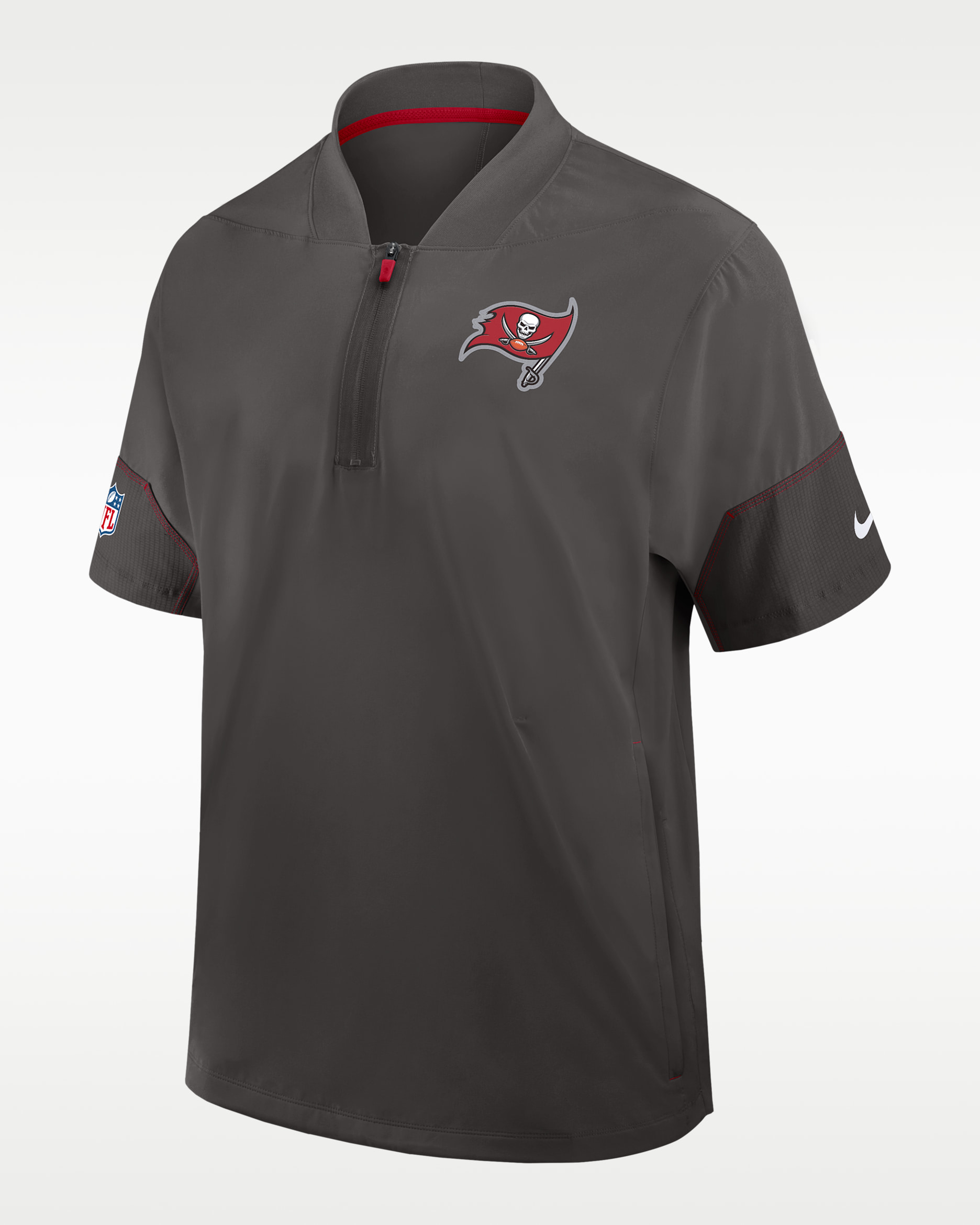 Tampa Bay Buccaneers Sideline Coach Men's Nike NFL 1/2-Zip Short-Sleeve Hooded Jacket - Pewter