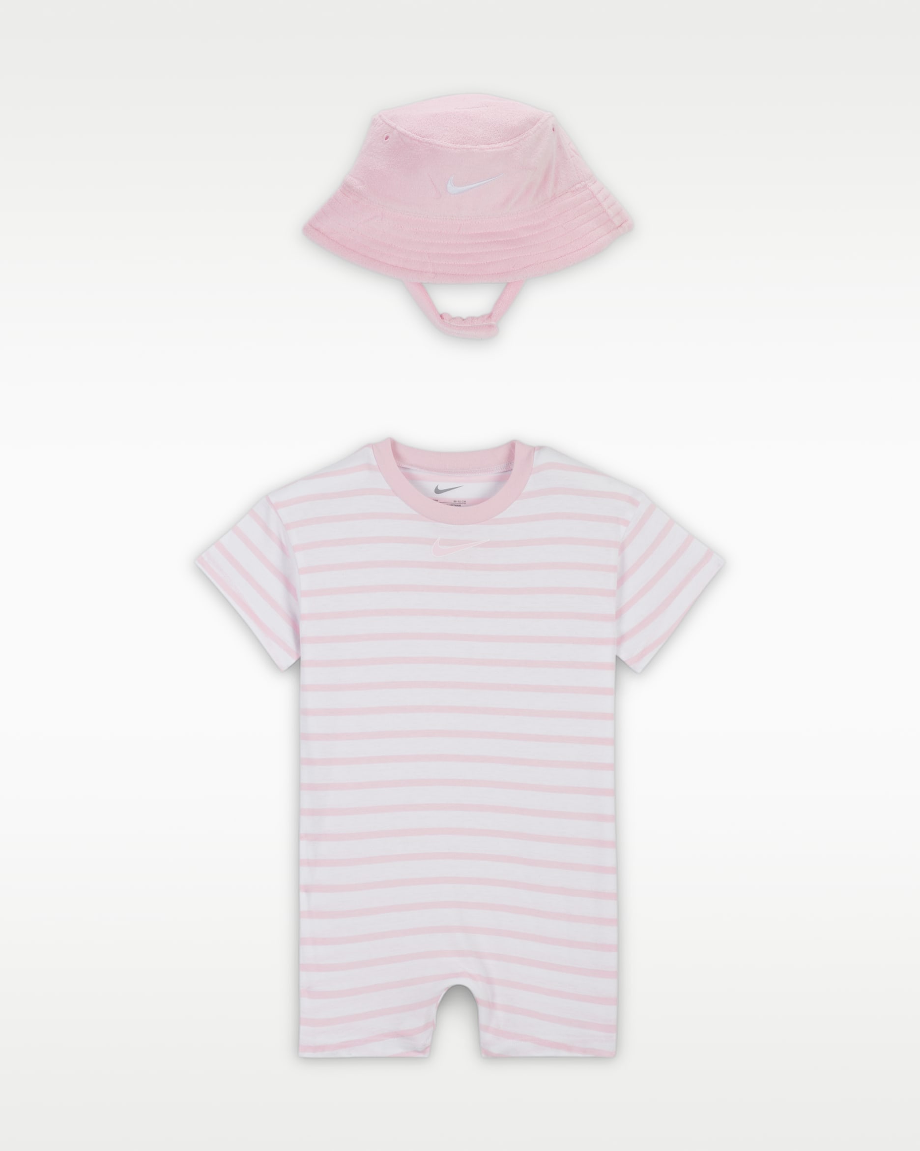Nike Baby Short Sleeve Romper with Bucket Hat - Pink Foam
