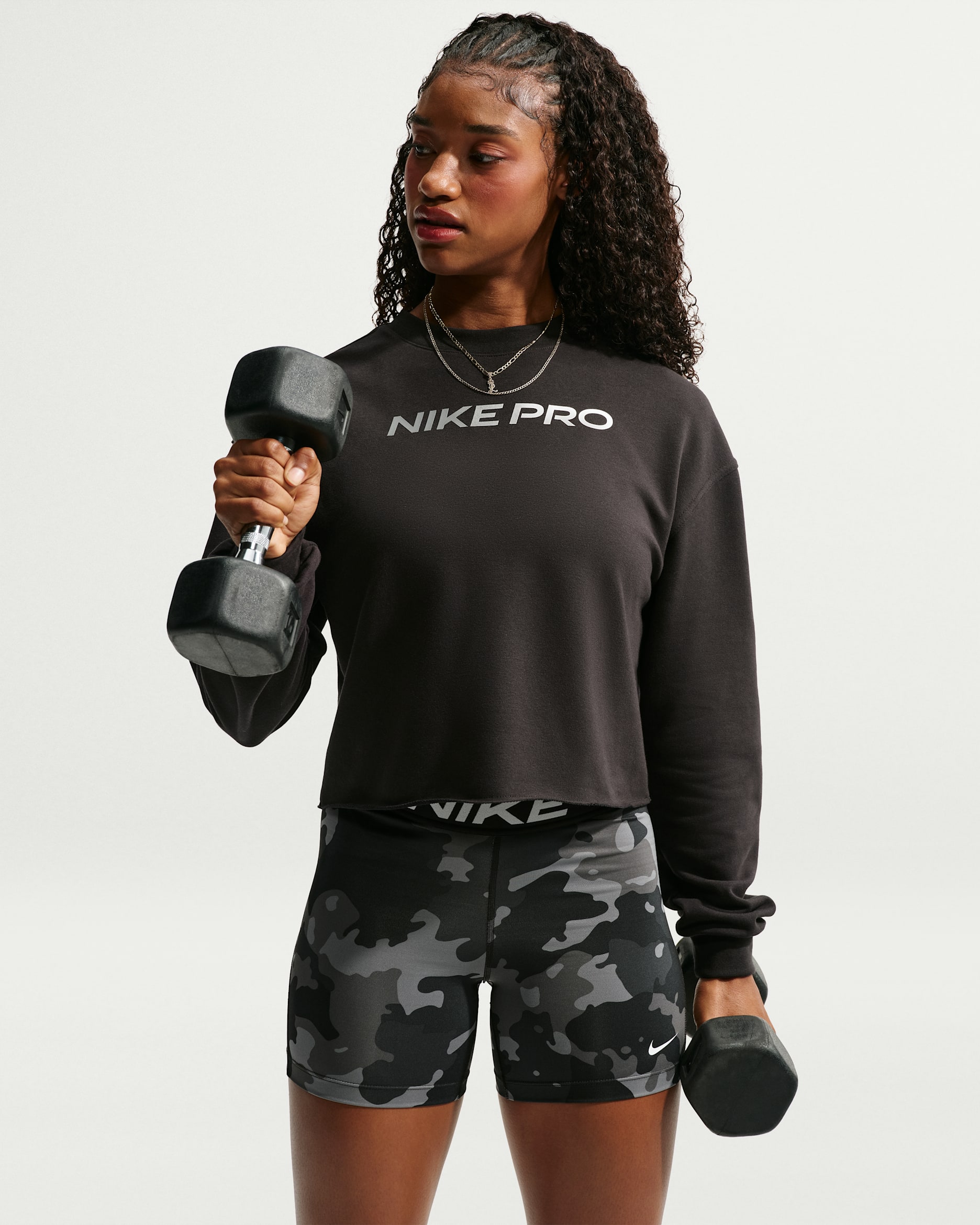 Nike Pro Women's Dri-FIT Crew-Neck French Terry Top - Black/White