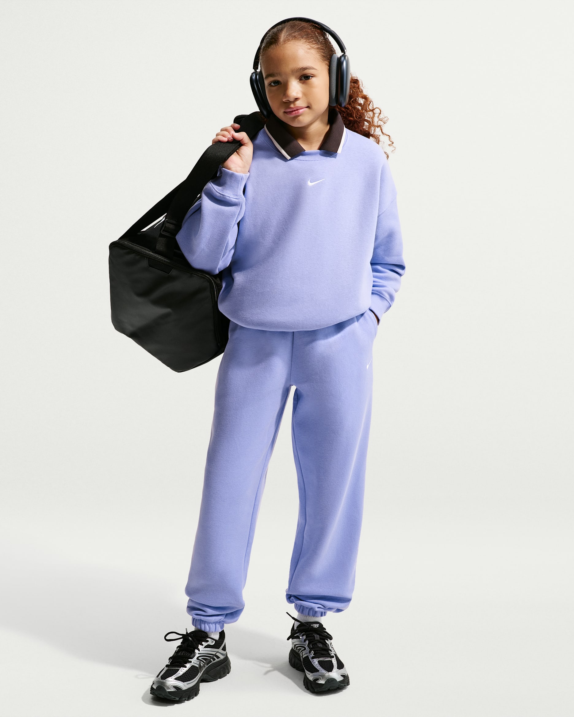 Nike Sportswear Studio Fleece Girls' Loose Pants - Light Thistle/White
