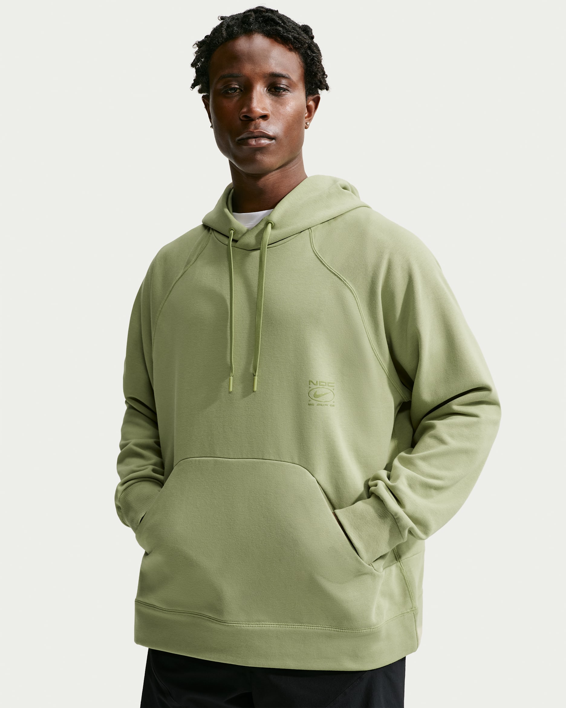 Pánská volnější flísová tréninková mikina Nike N.A.C. Dri-FIT s kapucí - Dusty Olive/Dusty Olive