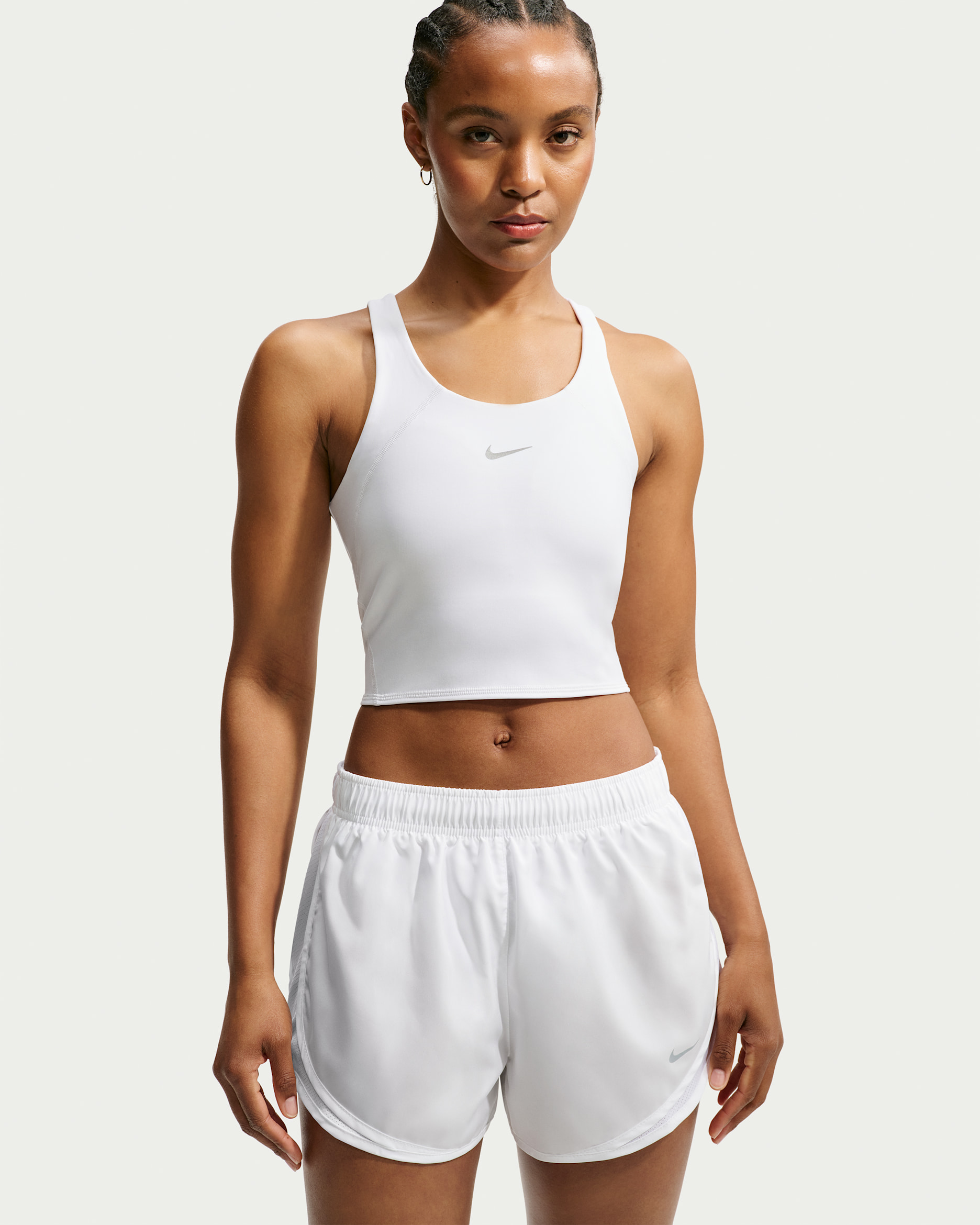 Nike Tempo Women's Medium-Support Cropped Sports Bra Tank Top - White/White