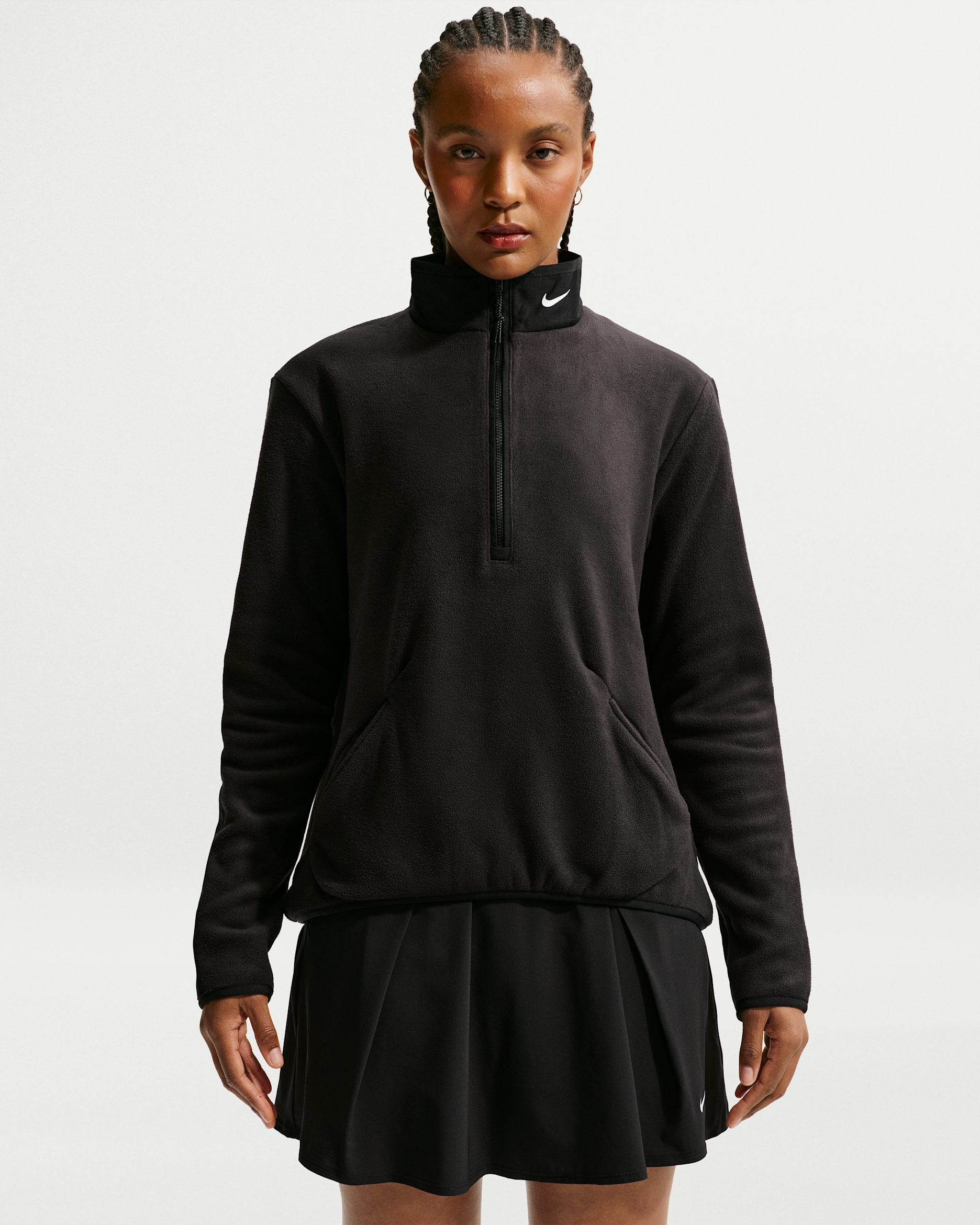 Nike Therma-FIT Victory Langarm-Golfoberteil mit Halbreißverschluss für Damen - Schwarz/Schwarz/Weiß