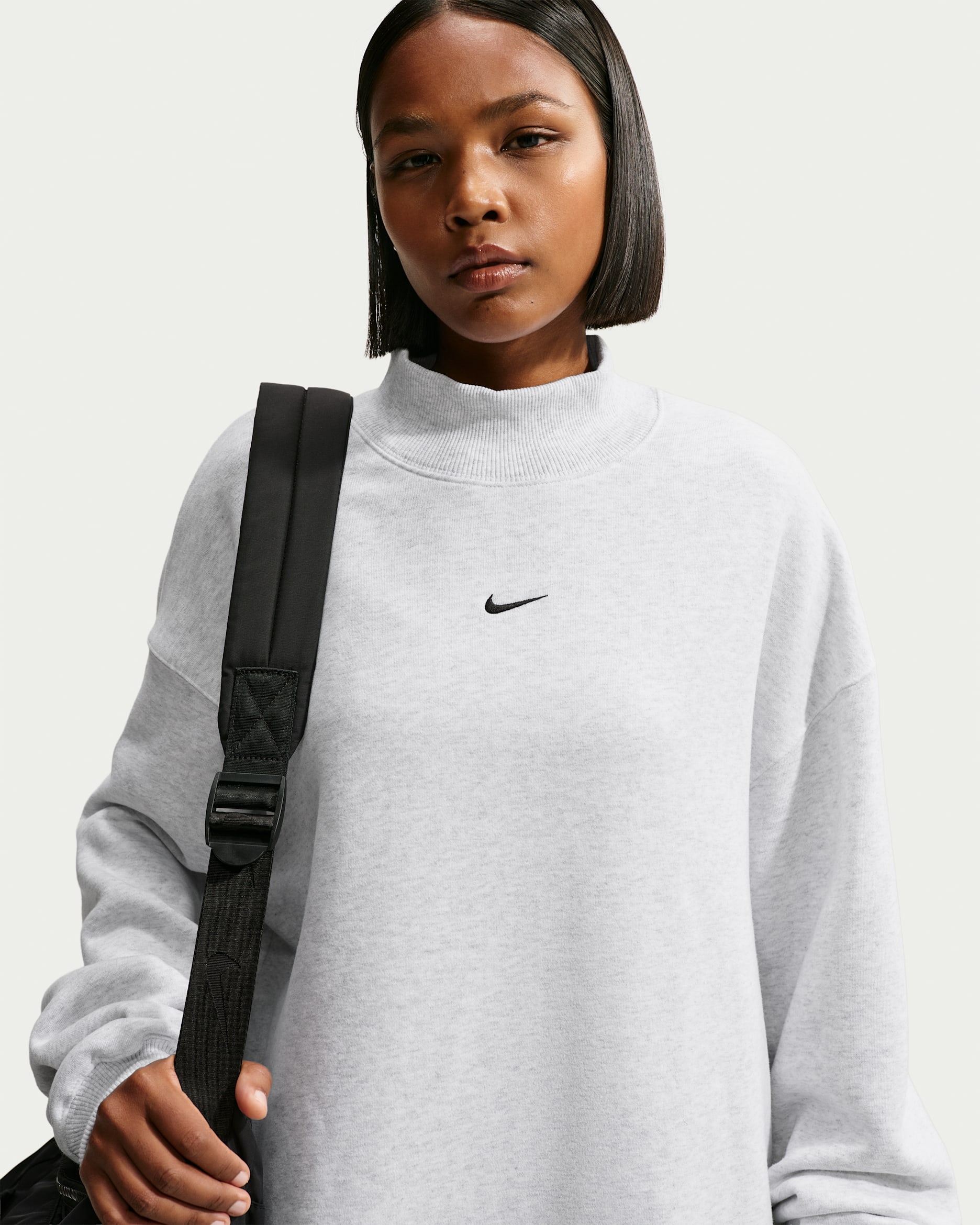 Nike Studio Fleece Medium Weight Women's Oversized Mock-Neck Sweatshirt - Birch Heather/Black