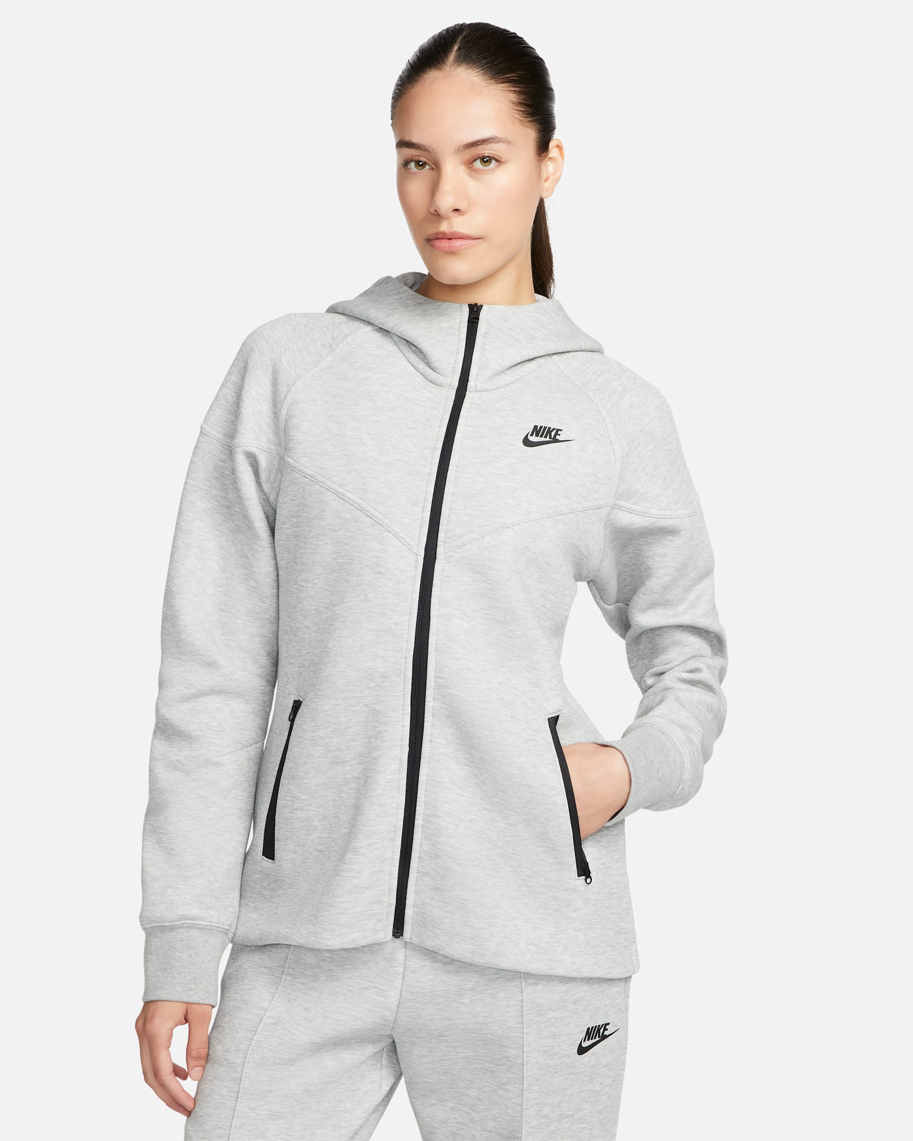 Sudadera con gorro de cierre completo para mujer Nike Sportswear Tech Fleece Windrunner - Gris oscuro jaspeado/Negro