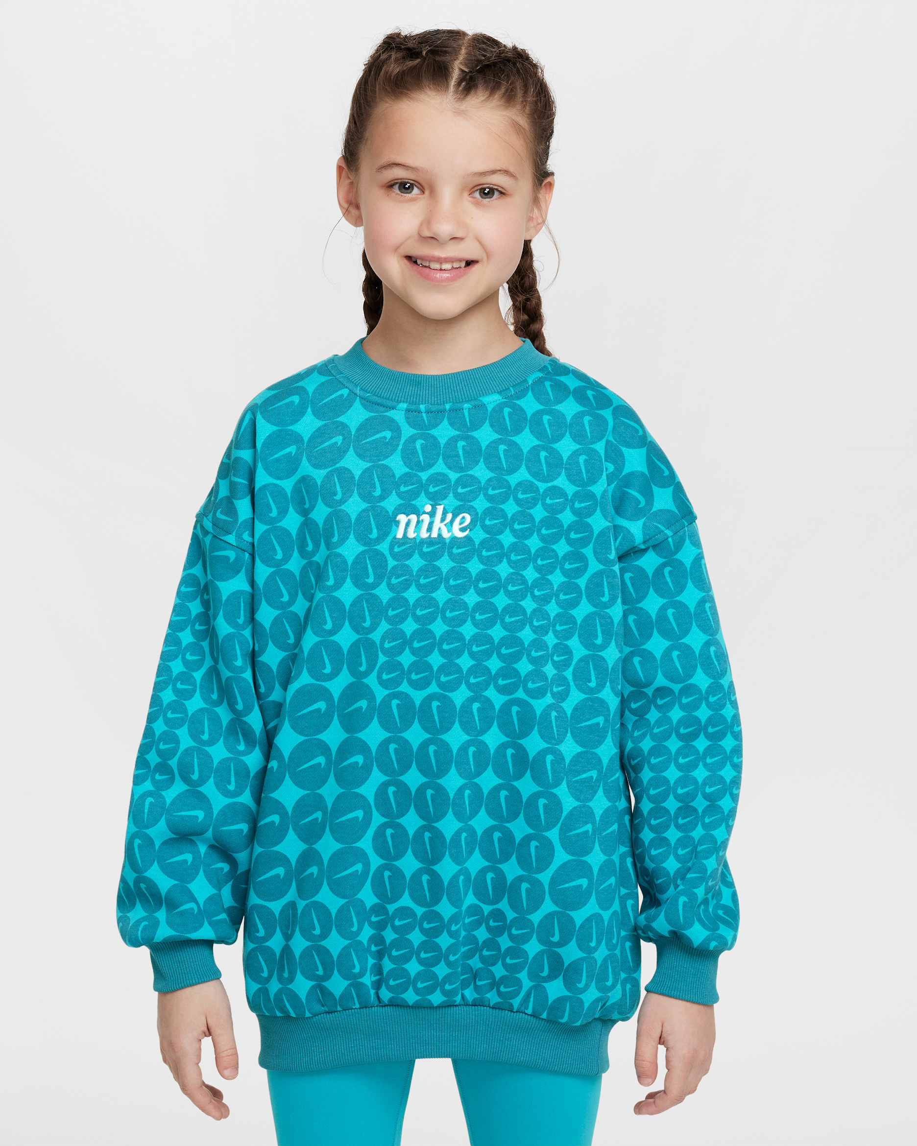 Nike Sportswear Club Fleece Big Kids' (Girls') Oversized Crew-Neck Sweatshirt - Smokey Blue/White