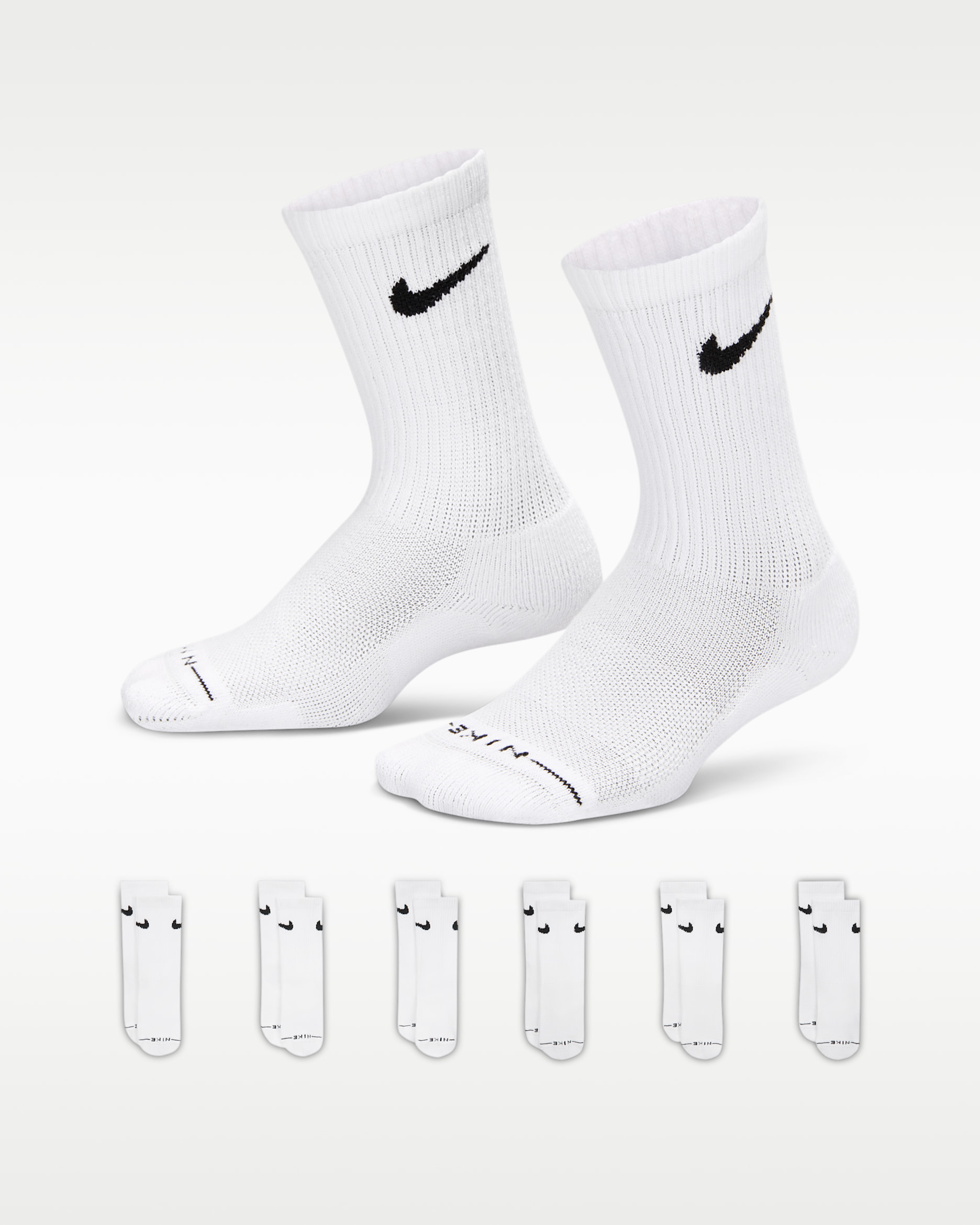 Nike Kids' Dri-FIT Elevated Everyday Crew Socks (6 Pairs) - White