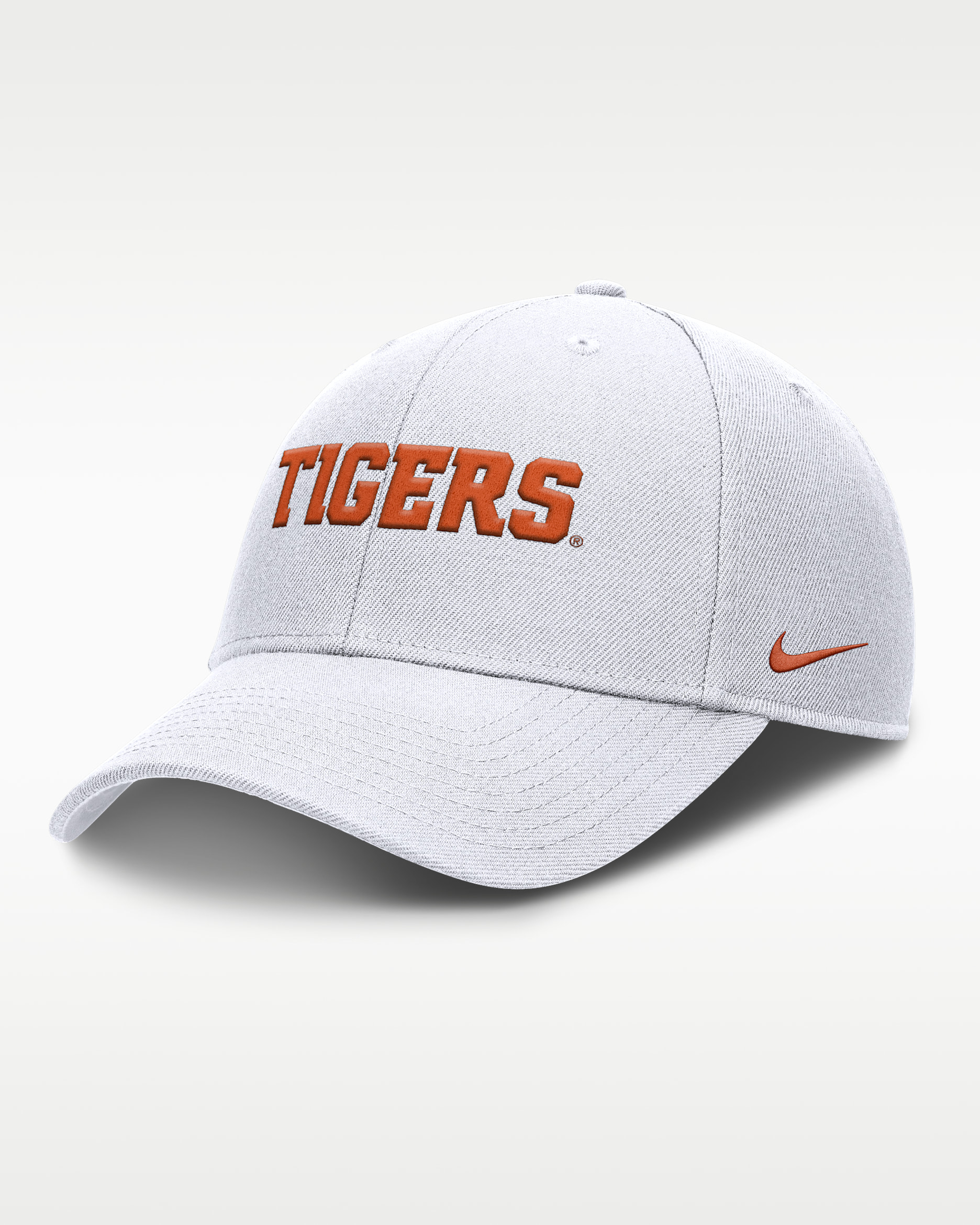 Gorra de rejilla universitaria Nike Dri-FIT ajustable para hombre Clemson On-Field Rise Gameday - Blanco
