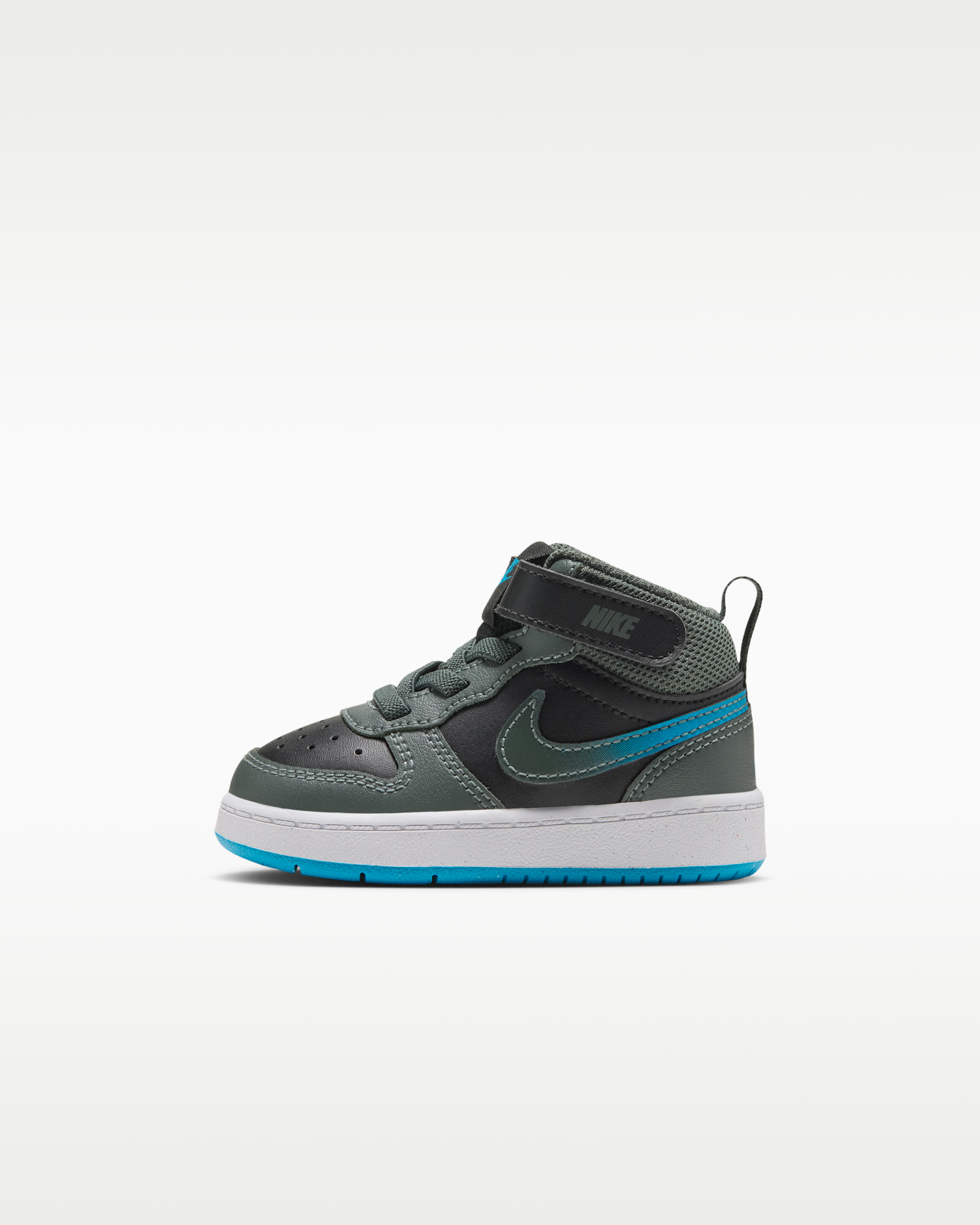 Tenis para bebé e infantil Nike Court Borough Mid 2 - Negro/Verde camuflaje/Blanco/Azul corriente claro