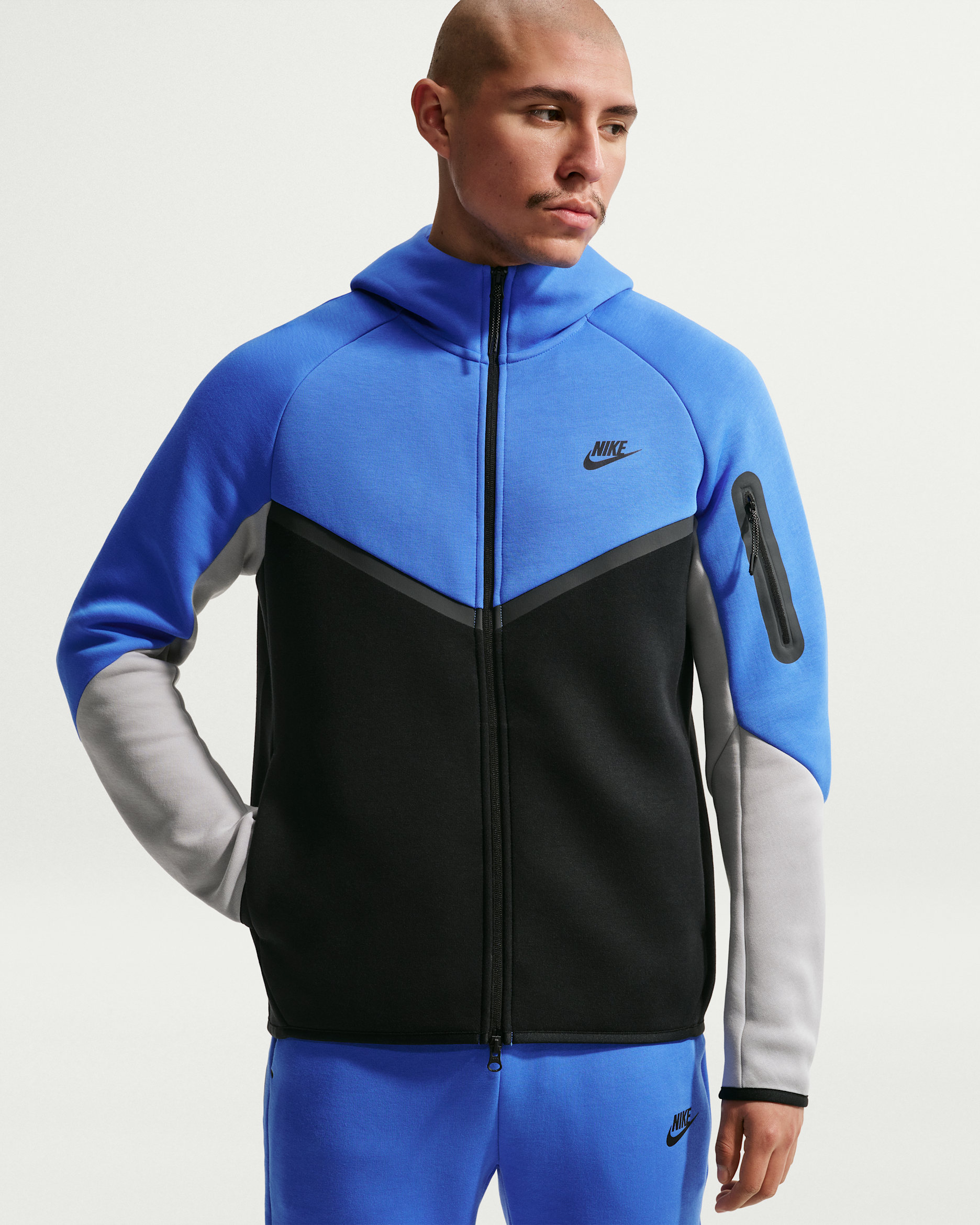 Chamarra Windrunner de tejido Fleece de cierre completo para hombre Nike Tech - Azul cristal/Negro/Gris humo claro/Negro