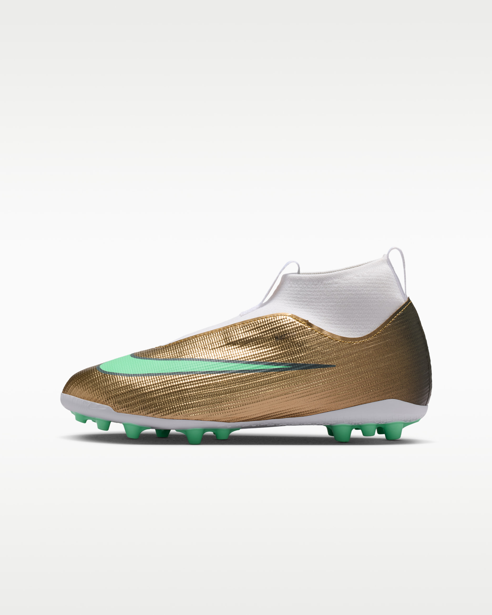Chaussure de foot montante à crampons AG Nike Jr. Mercurial Superfly 11 Academy "Kylian Mbappé" pour pré-ado - Metallic Gold/Green Glow