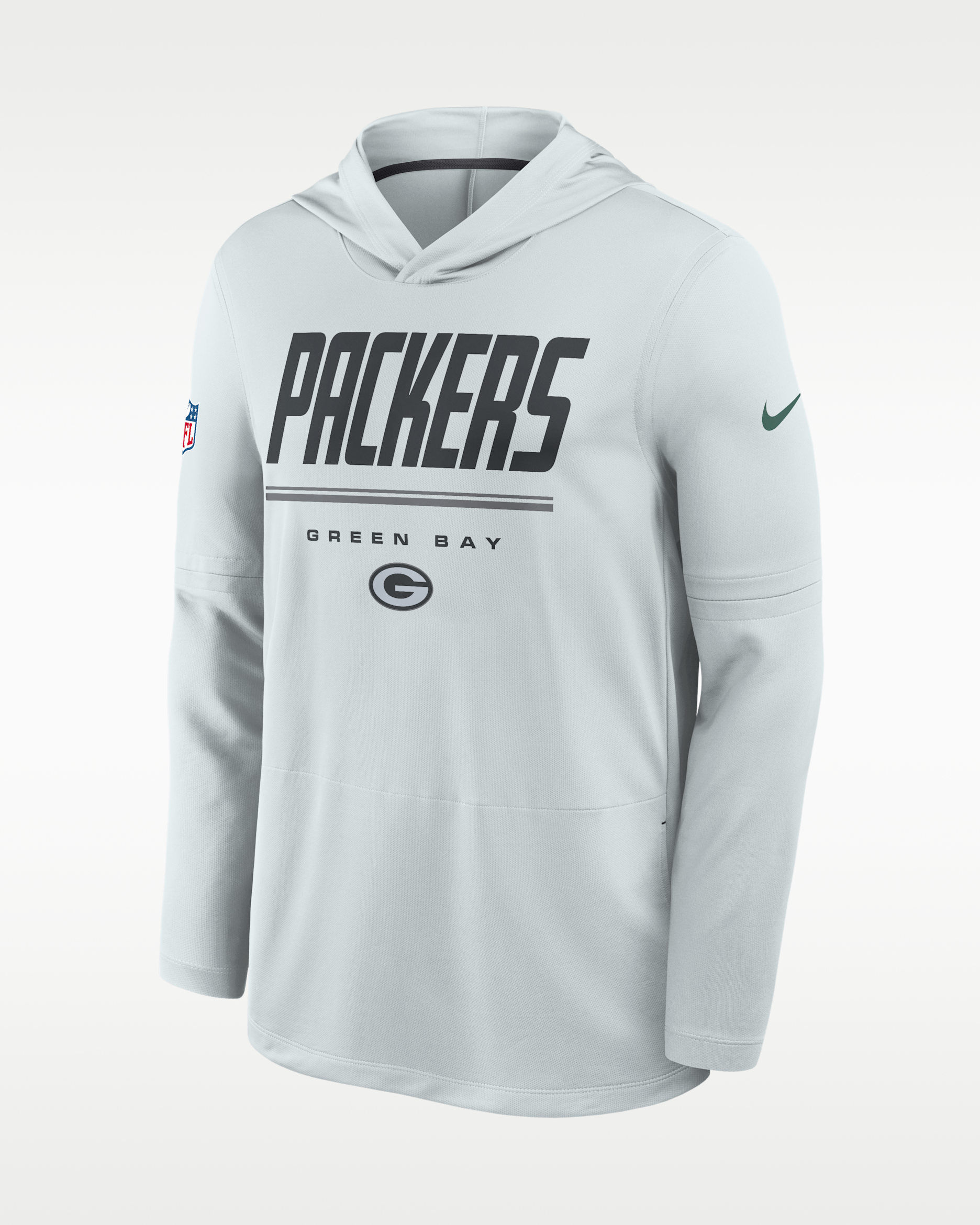 Green Bay Packers Sideline Men's Nike Dri-FIT NFL Long-Sleeve Hooded Top - Platinum/Charcoal