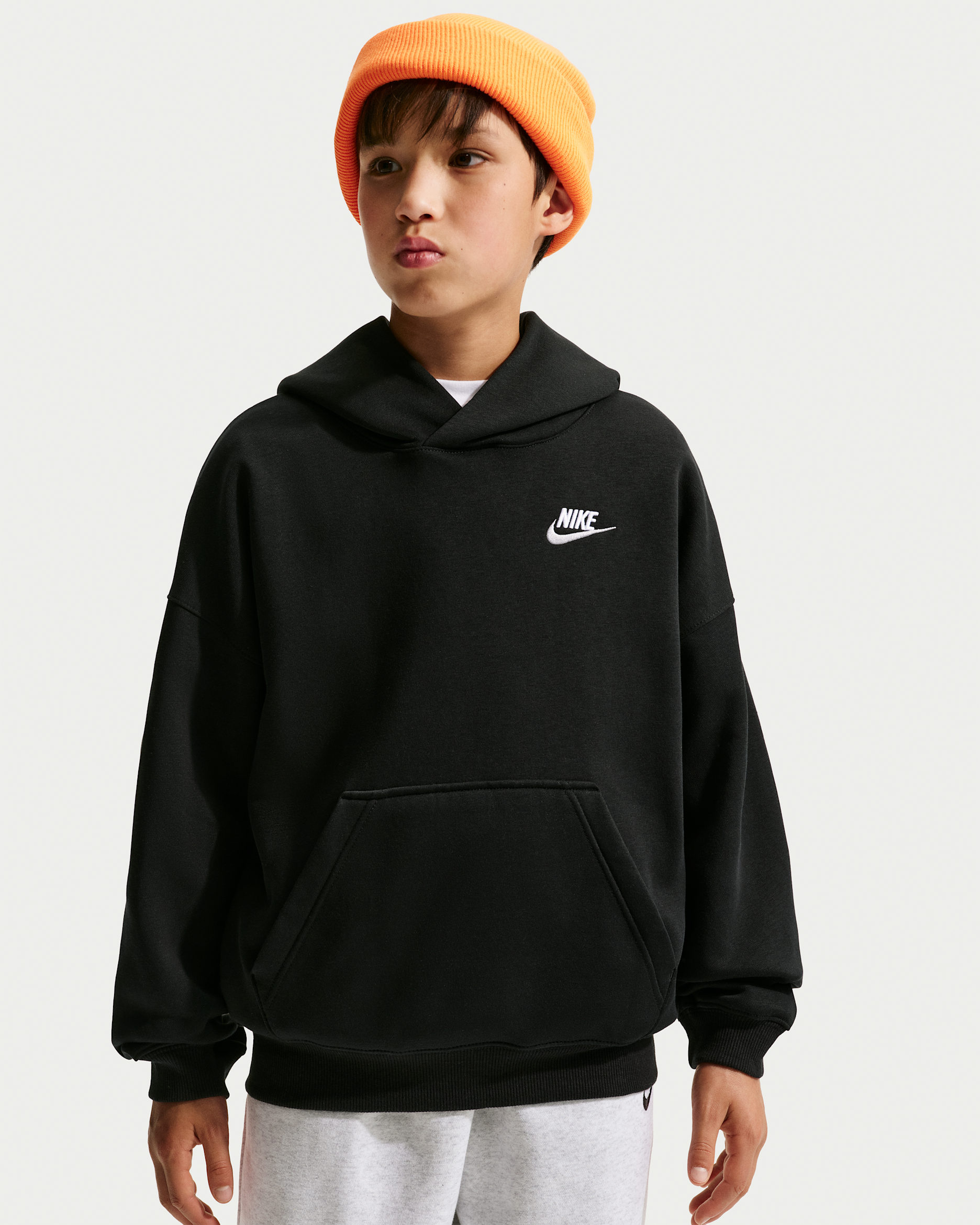 Sweat à capuche oversize Nike Sportswear Club Fleece pour ado - Noir/Blanc/Wolf Grey