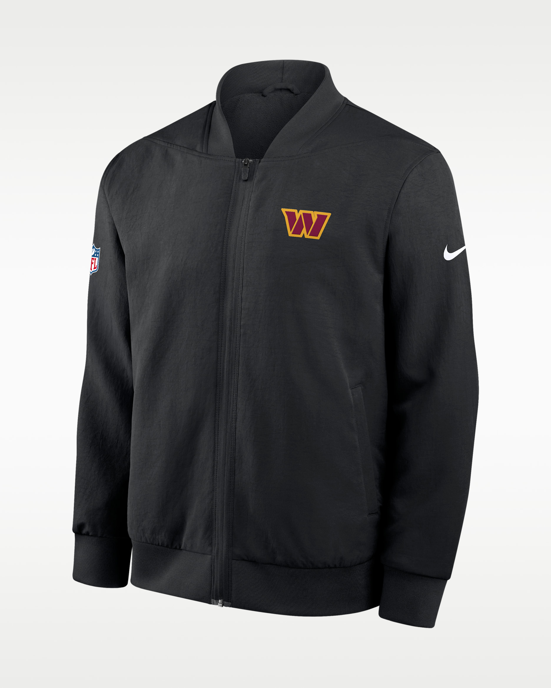 Chamarra bomber Nike de la NFL de cierre completo para hombre Washington Commanders Sideline - Negro