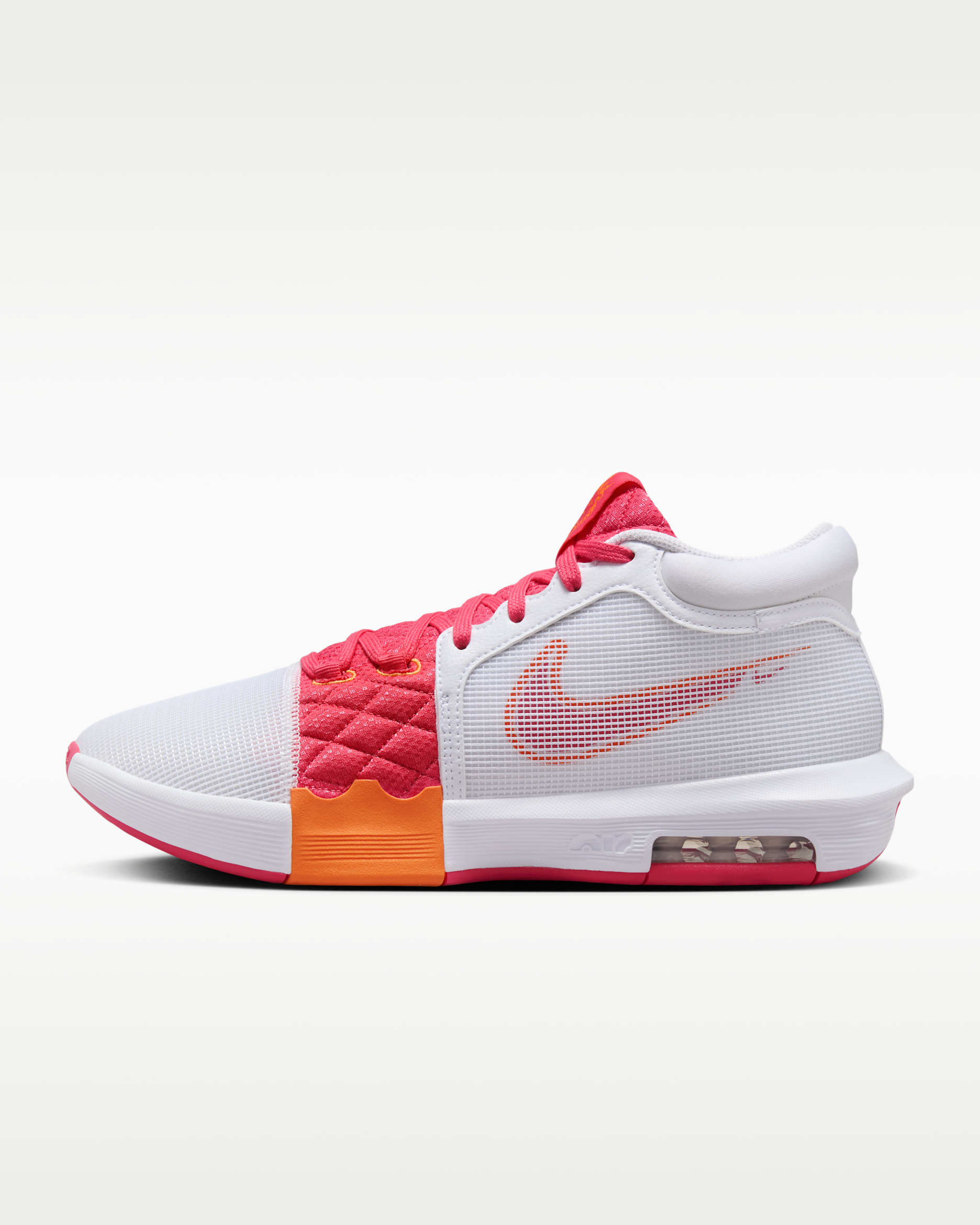 Calzado de básquetbol LeBron Witness 8 - Blanco/Mandarina brillante/Rosa margarita