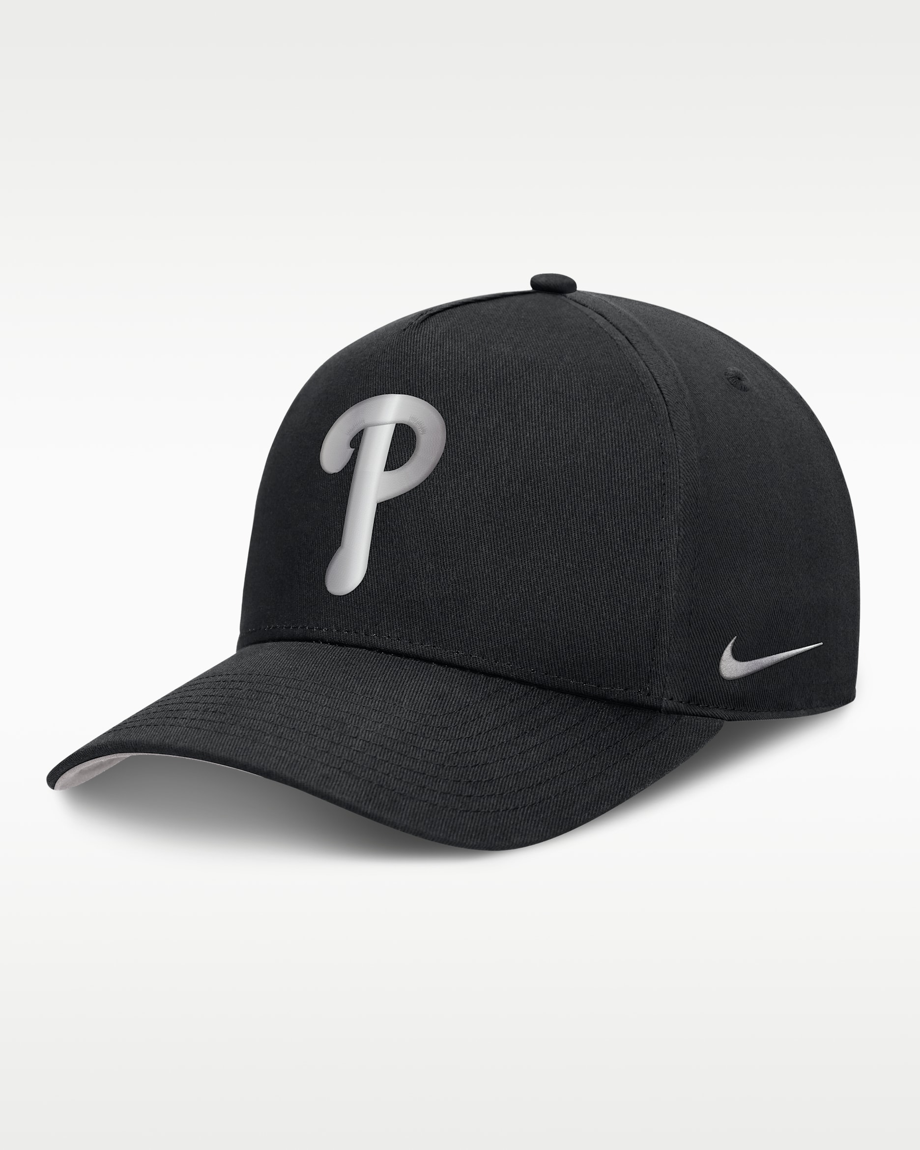 Gorra de rejilla Nike Dri-FIT de la MLB ajustable y con estructura A-Frame para hombre Philadelphia Phillies Rise - Negro/Gris