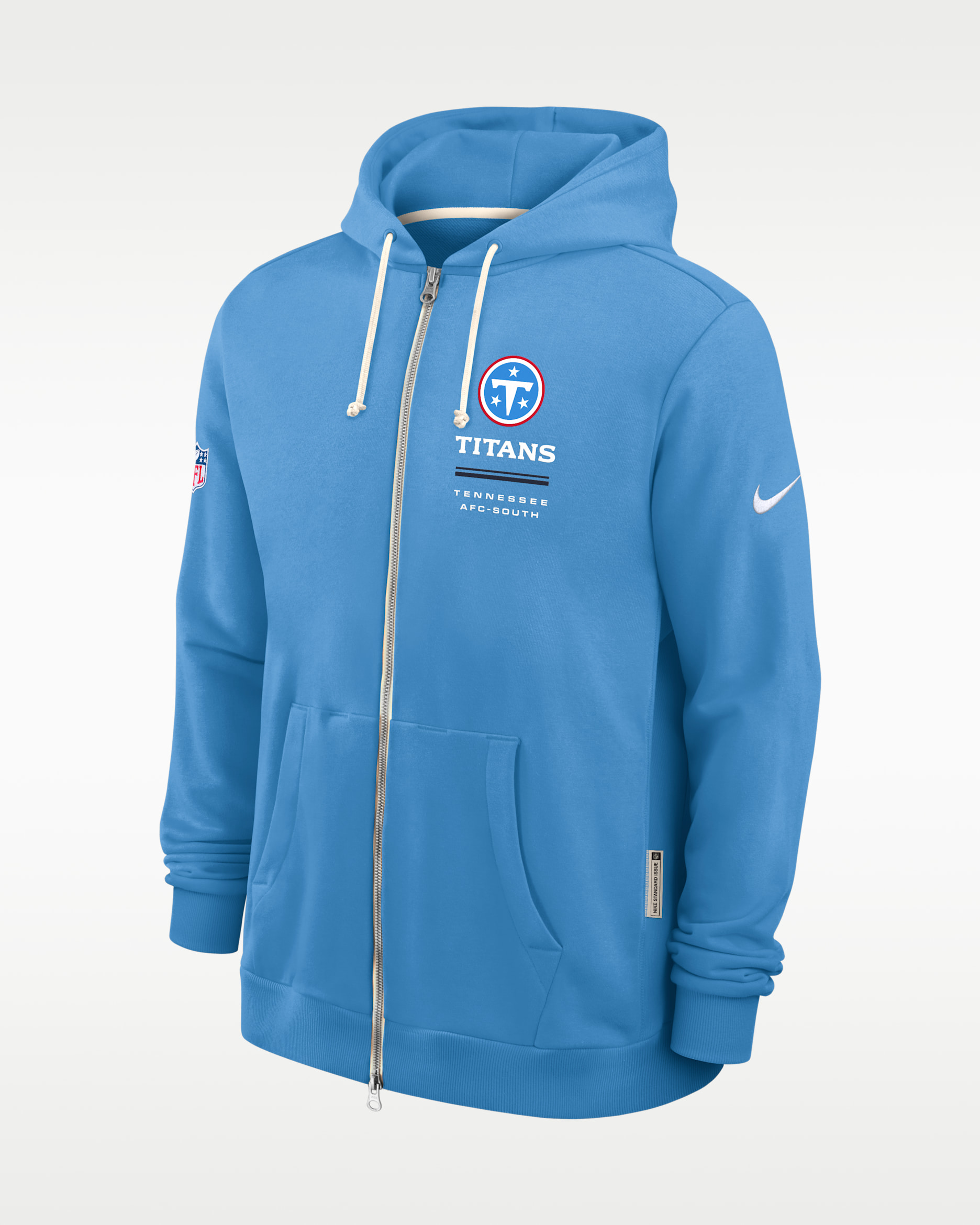 Sudadera con gorro Nike Dri-FIT de la NFL de cierre completo para hombre Tennessee Titans Sideline Standard Issue - Azul