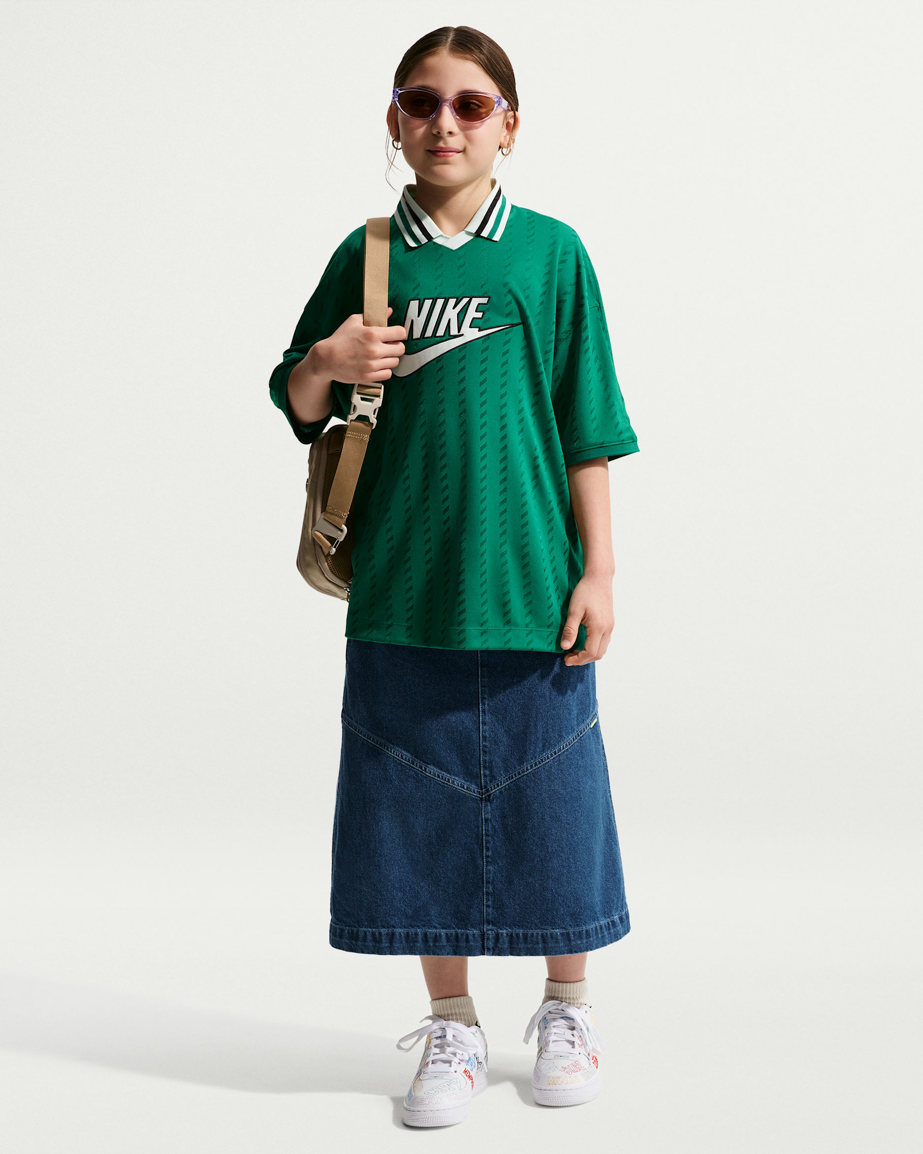 Nike Sportswear Older Kids' Denim Midi Skirt - Mystic Navy/Light Armoury Blue/Aegean Storm/Coastal Blue