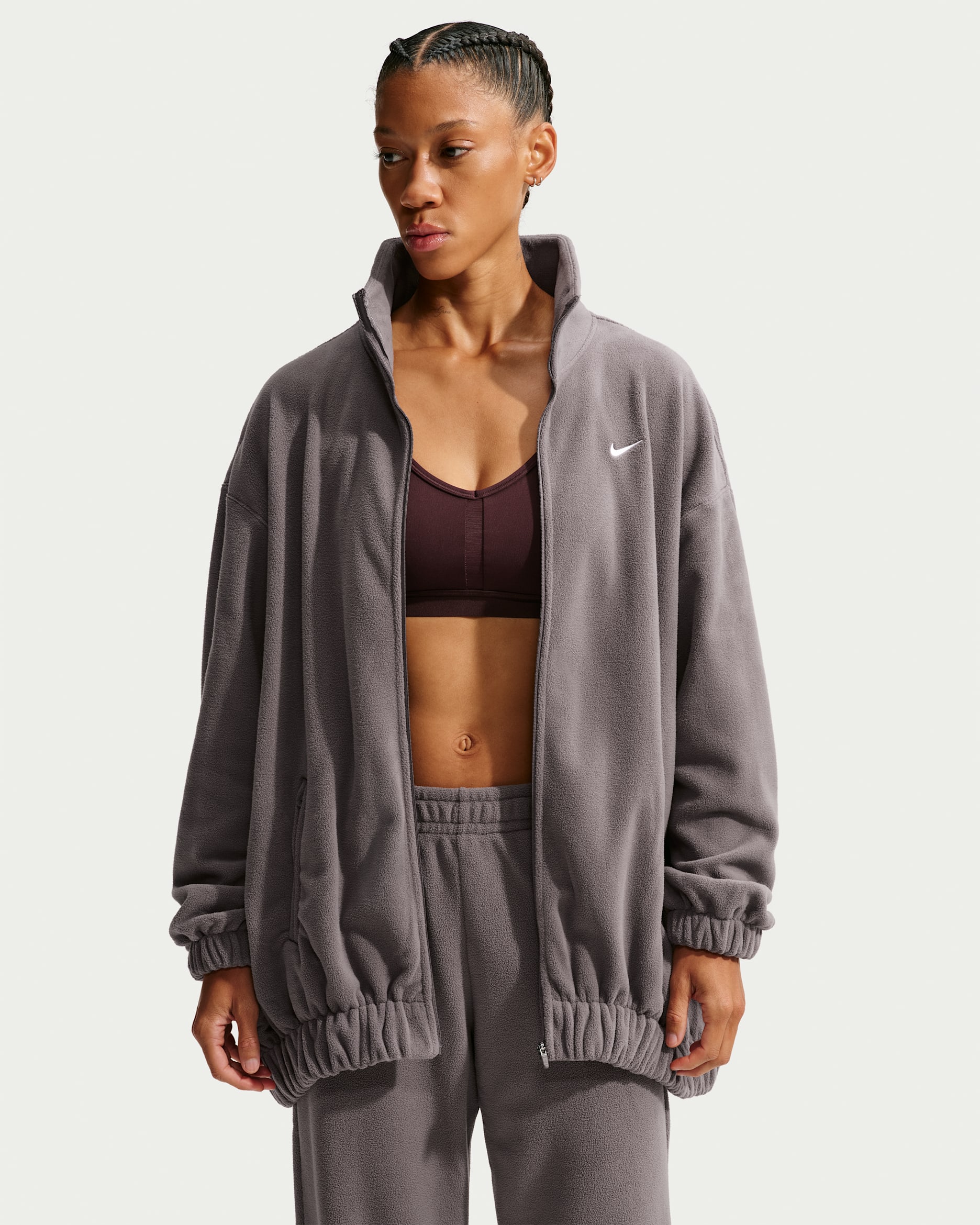 Nike One Women's Therma-FIT Oversized Full-Zip Jacket - Violet Ore/White