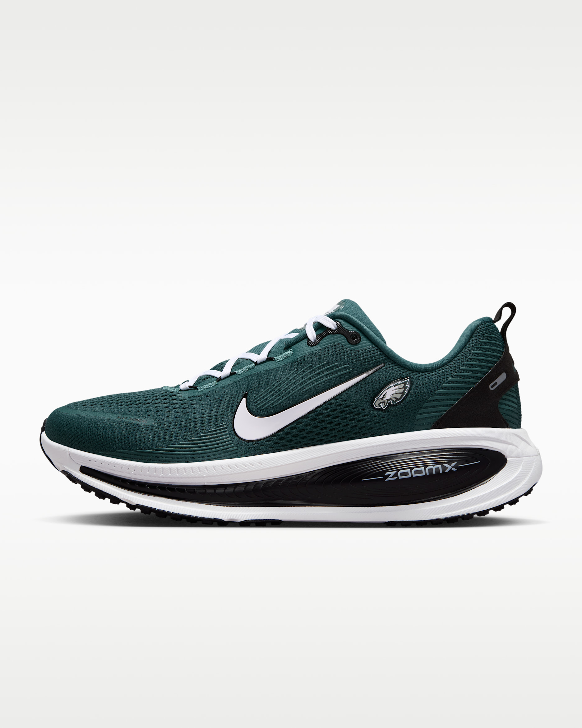 Tenis de correr en pavimento de la NFL para hombre Nike Vomero 18 (Philadelphia Eagles) - Azul verdoso deportivo/Negro/Blanco