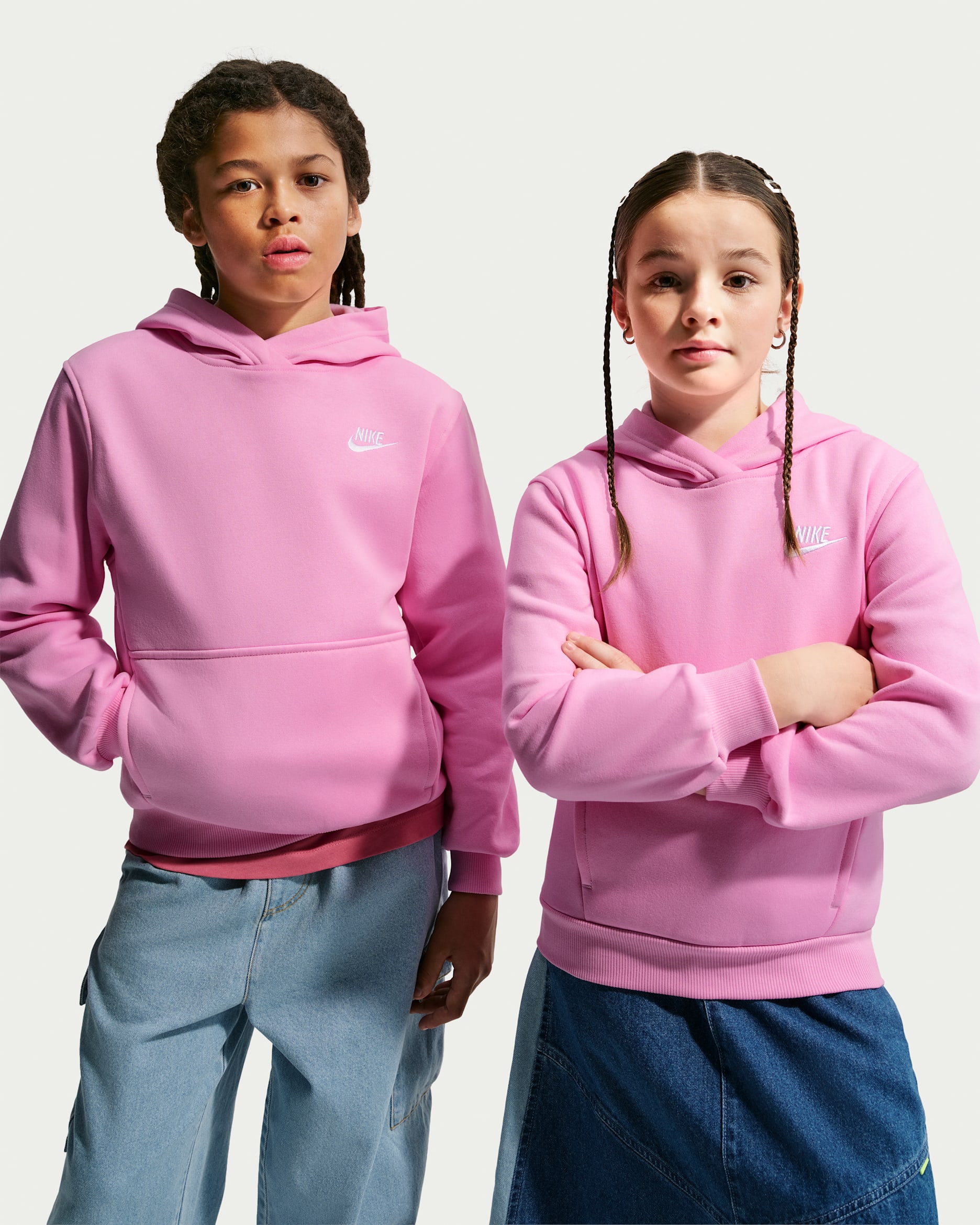Nike Sportswear Club Fleece Big Kids' Pullover Hoodie - Pink Rise/White