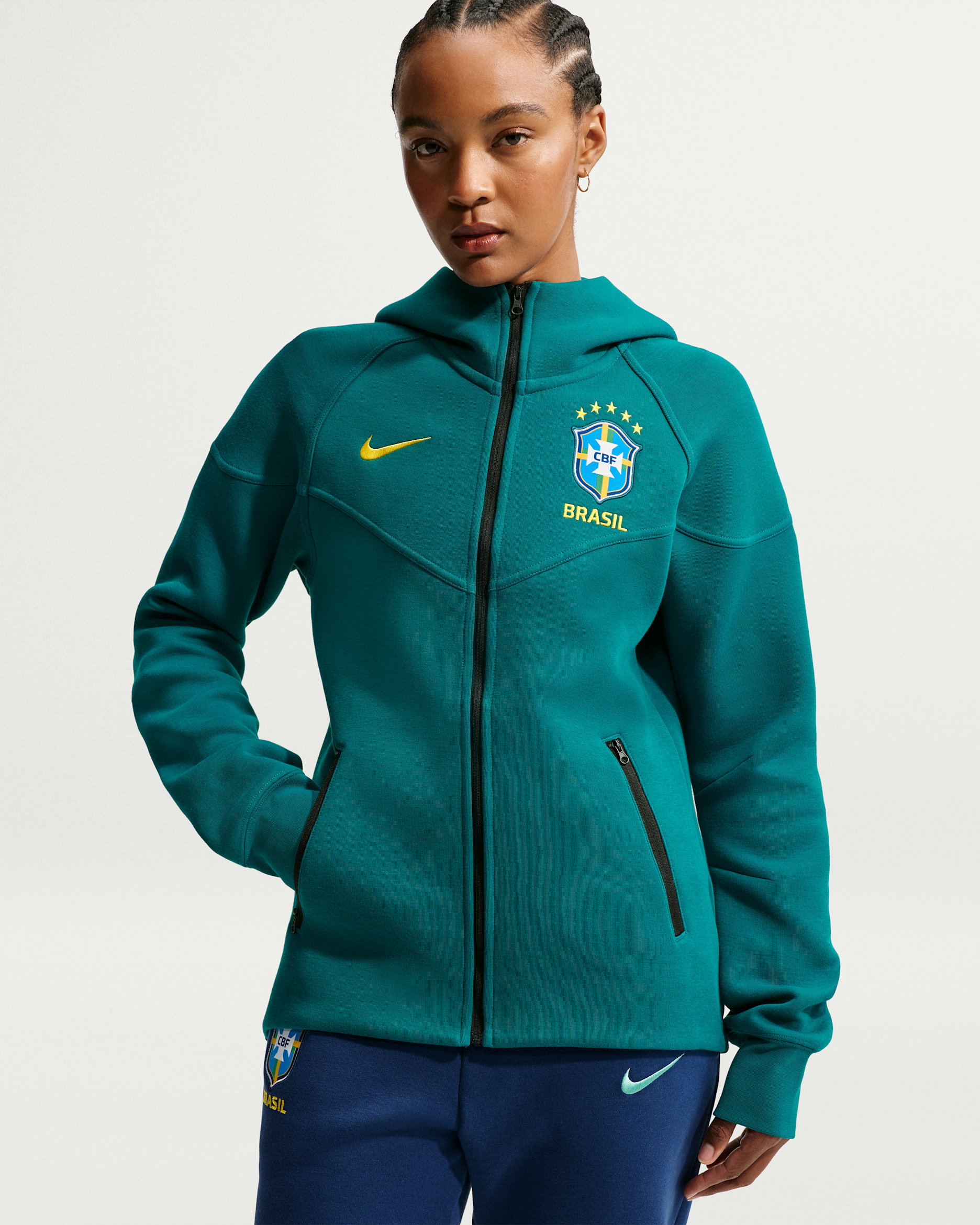 Brazil Tech Fleece Windrunner Women's Nike Soccer Full-Zip Hoodie - Geode Teal/Midwest Gold