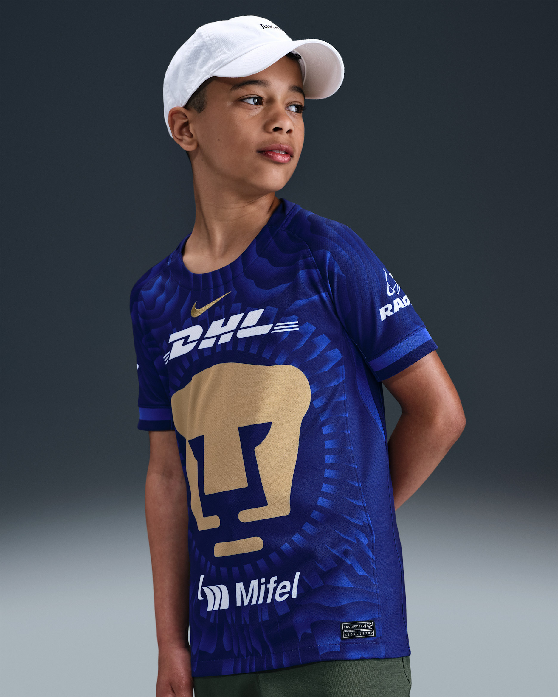 Jersey de fútbol Nike Dri-FIT Replica de los Pumas UNAM visitante 2025/26 Stadium para niños talla grande - Azul royal intenso/Oro club