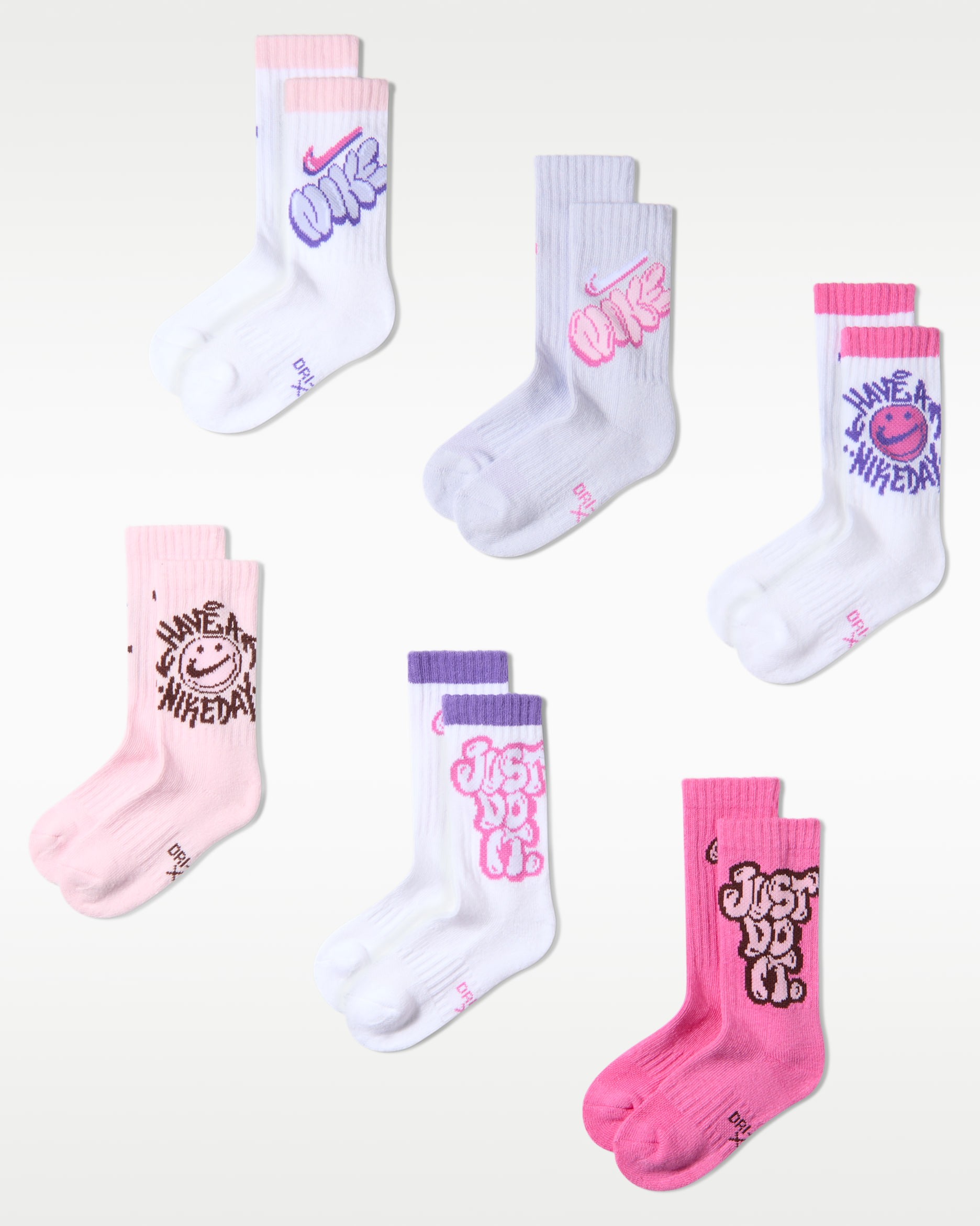 Nike Kids' Dri-FIT "Have a Nike Day" Graphic Crew Socks (6 Pairs) - Pink Foam